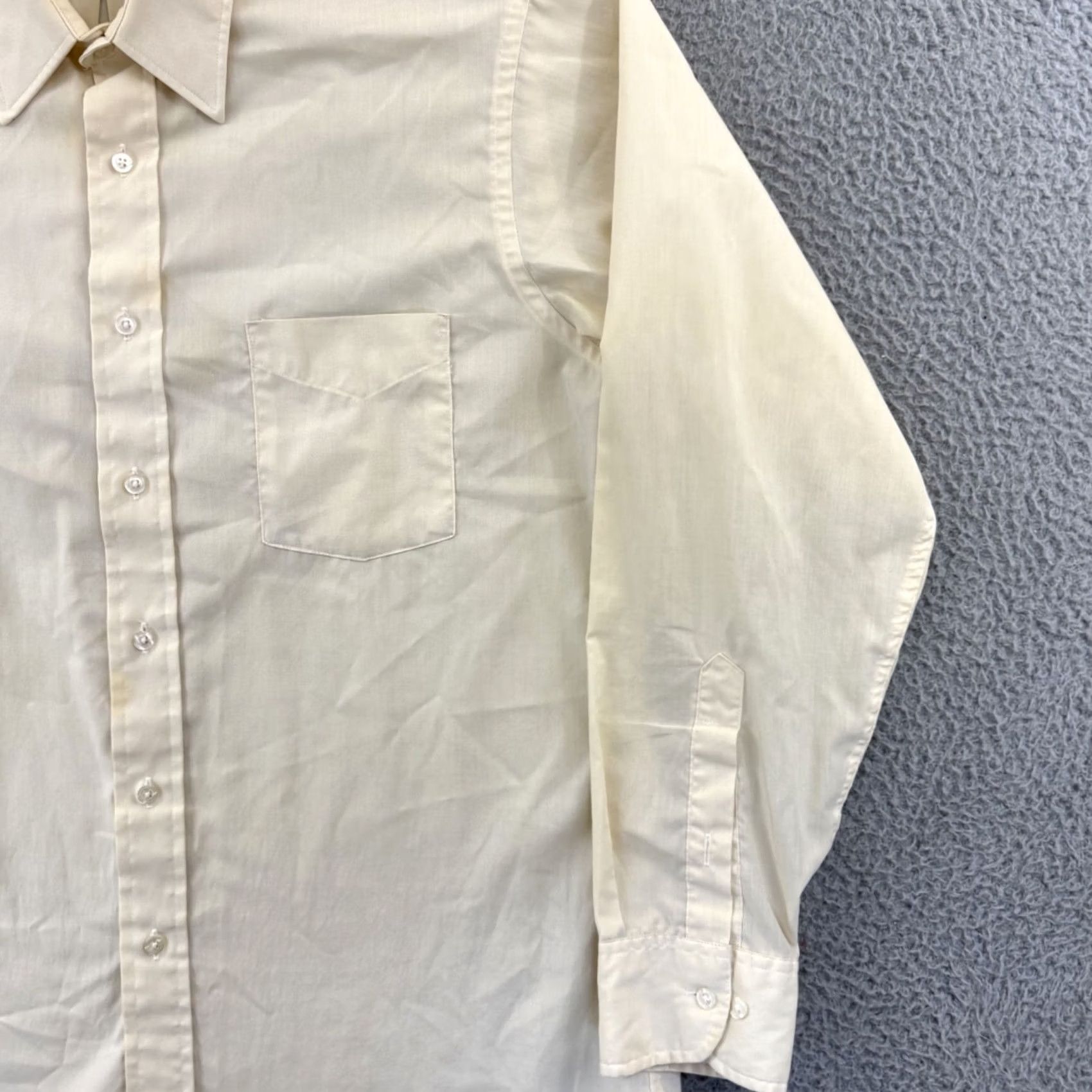 Van Heusen VINTAGE Van Heusen 417 Shirt Mens Ivory Blue Striped Button-Down Long Sleeve 90s Dress Shirt Size US L / EU 52-54 / 3 - 5 Thumbnail