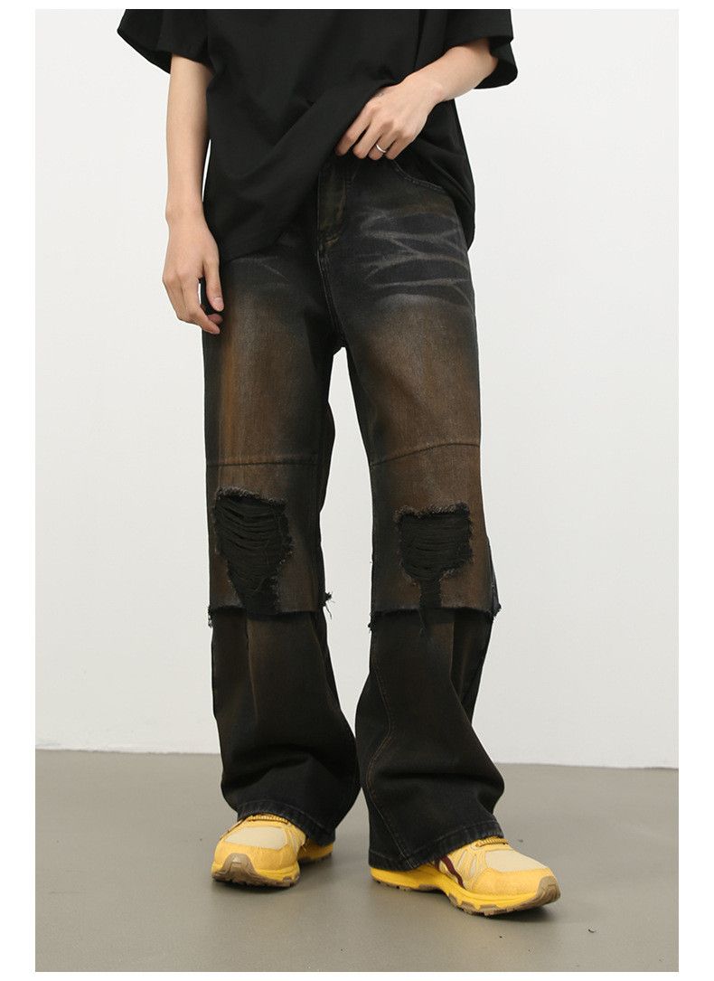 Japanese Brand × Vintage High street black American patchwork straight ripped jeans Size US 32 / EU 48 - 2 Thumbnail