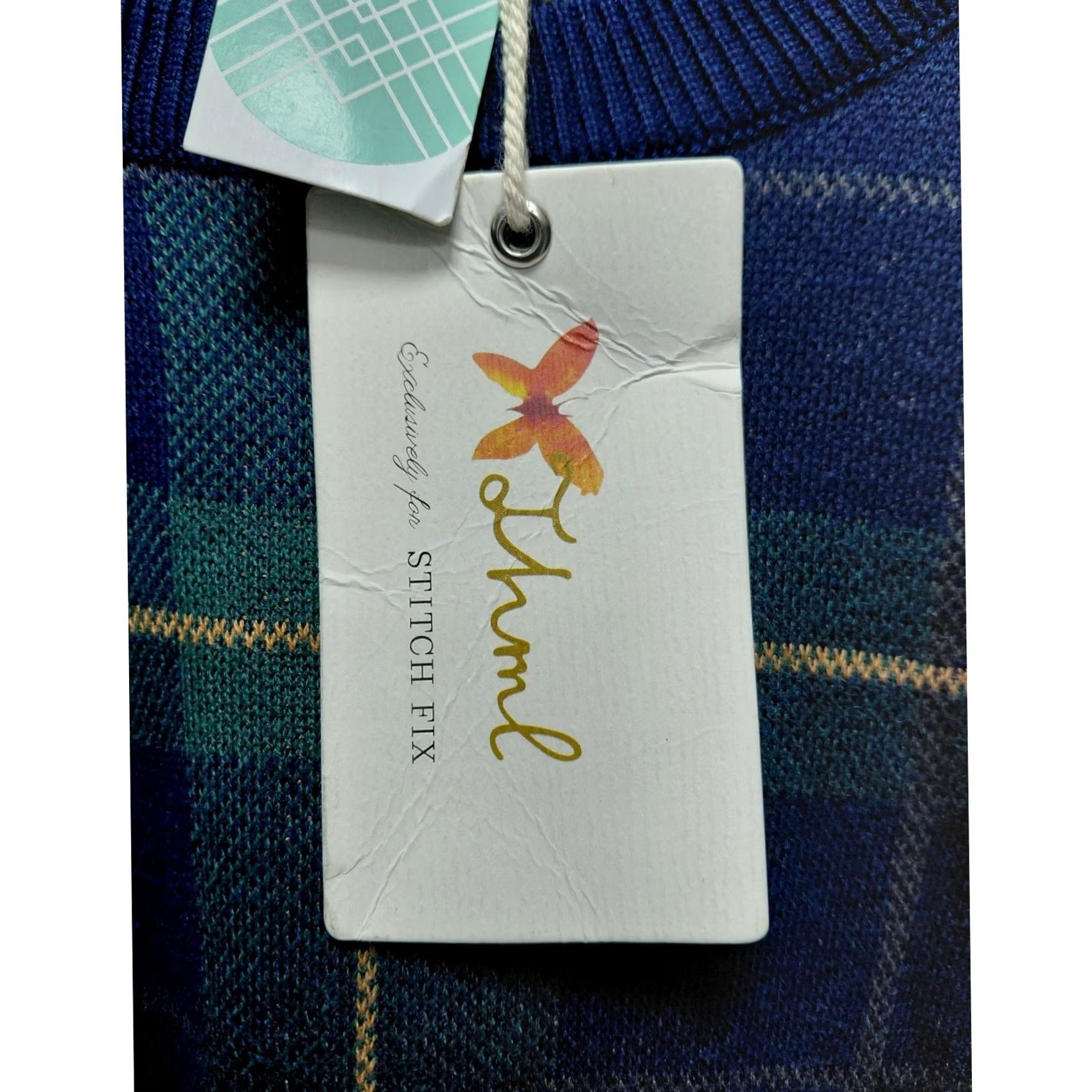 Vintage THML Plaid Knit Sweater Blue Green Long Sleeve Crew Neck Women Size XL Size XL / US 12-14 / IT 48-50 - 5 Thumbnail
