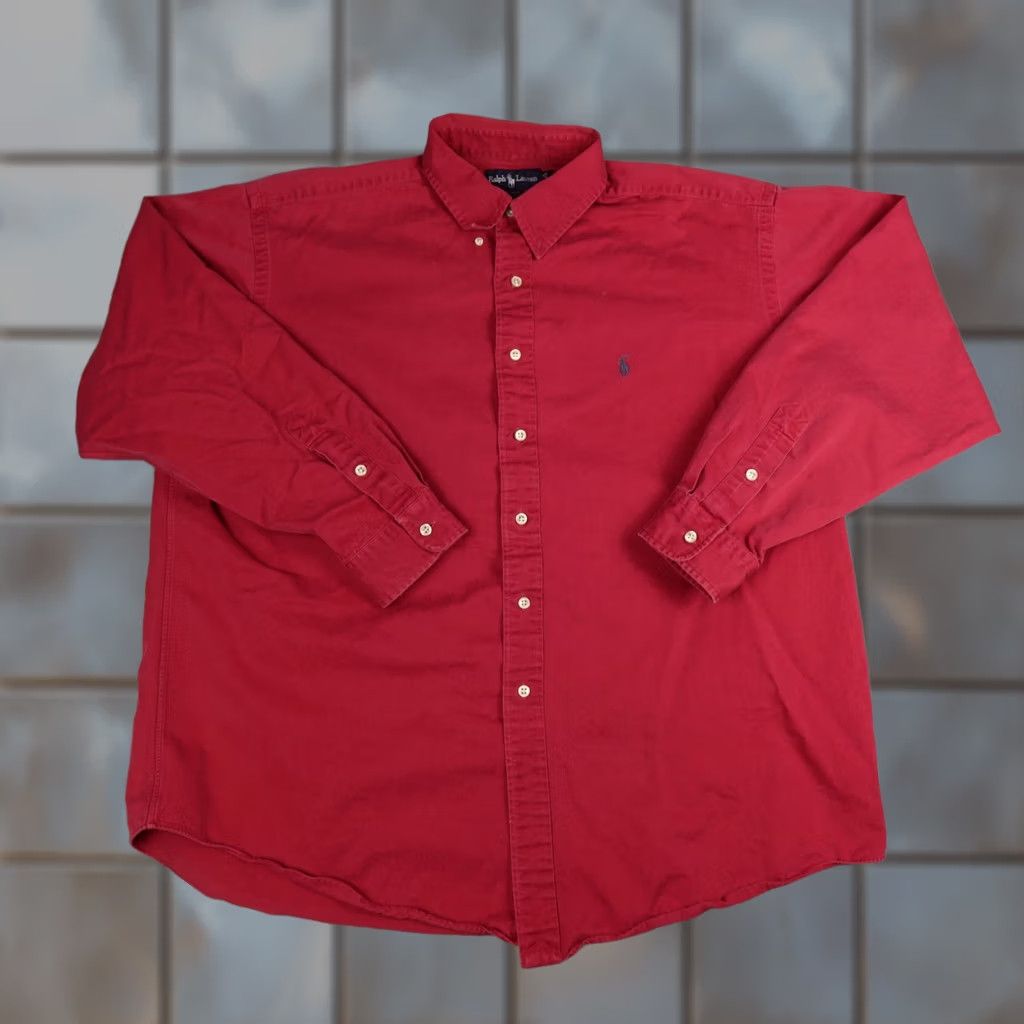 Polo Ralph Lauren VINTAGE Polo Ralph Lauren Shirt Mens XL Red Blake Canvas Button Long Sleeve 90s Size US XL / EU 56 / 4 - 1 Thumbnail