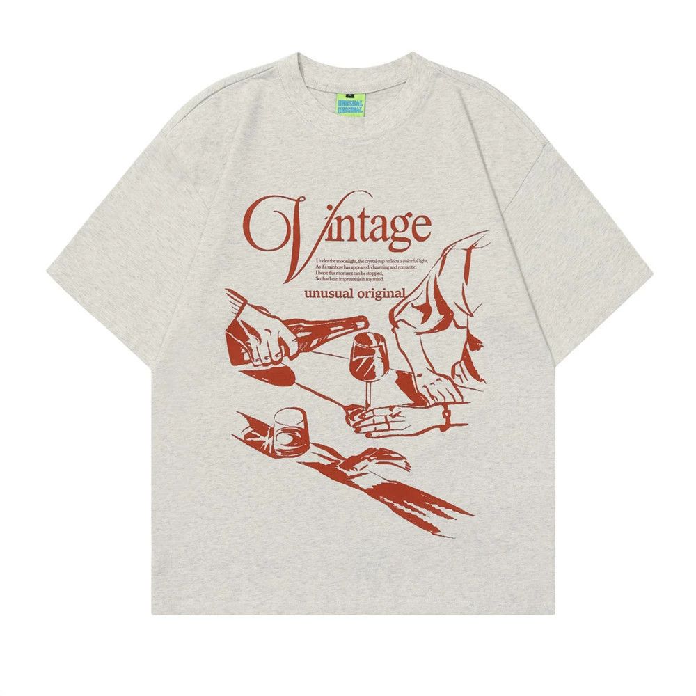 Vintage Men's street fashion all-match wine glass print T-shirt Size US M / EU 48-50 / 2 - 1 Thumbnail