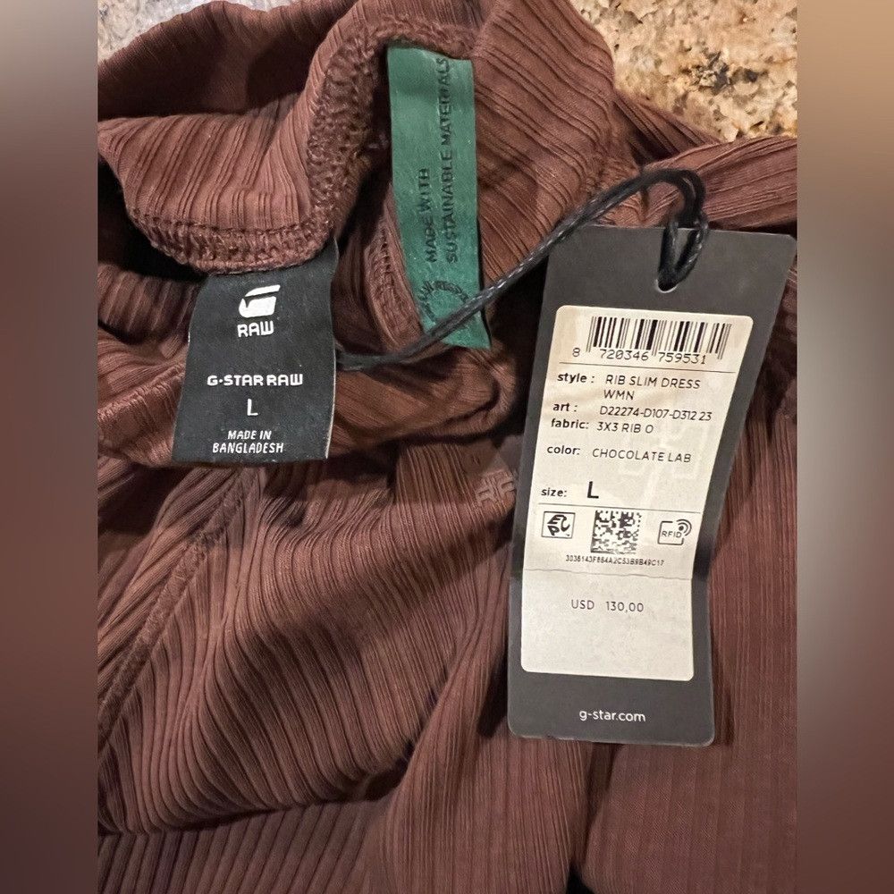 G-Star G-Star Raw Rib Slim Mock Neck Dress L NWT Chocolate Brown T Size L / US 10 / IT 46 - 6 Thumbnail