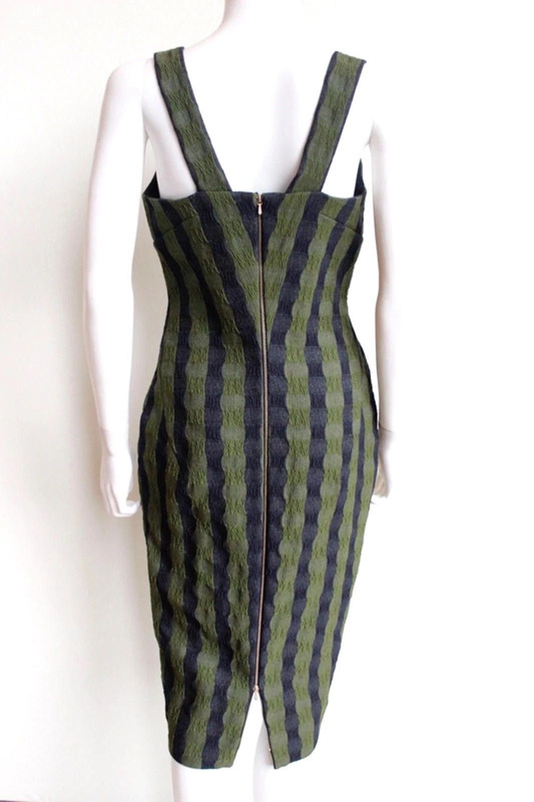 Other Victoria Beckham Gingham Navy Khaki stretch-knit dress UK 10 Size M / US 6-8 / IT 42-44 - 3 Thumbnail