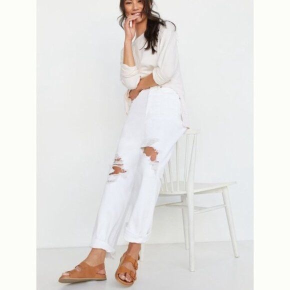 Agolde AGOLDE 90's Organic Denim Rip Destroyed Jeans Vanish White Size 26" / US 2 / IT 38 - 3 Thumbnail