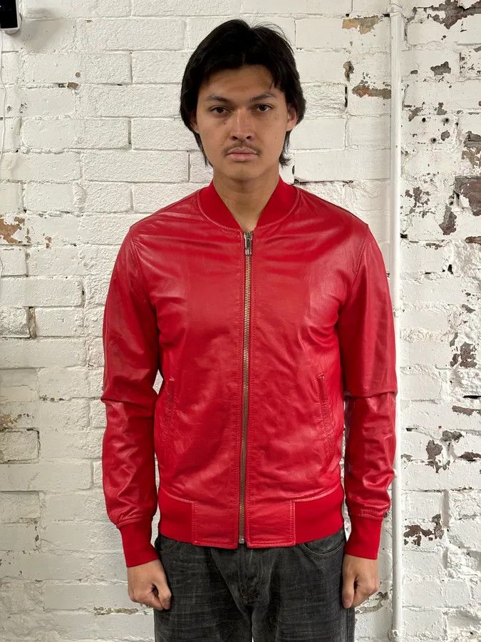 Dirk Bikkembergs 2010s Dirk Bikkembergs Red Leather Bomber Jacket Size US S / EU 44-46 / 1 - 2 Thumbnail