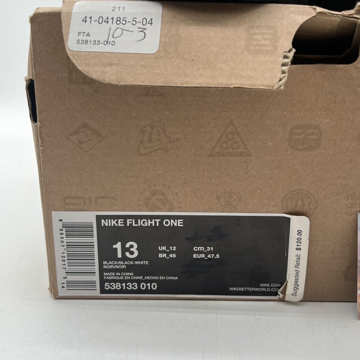 Nike Flight one black white Size US 13 / EU 46 - 6 Thumbnail