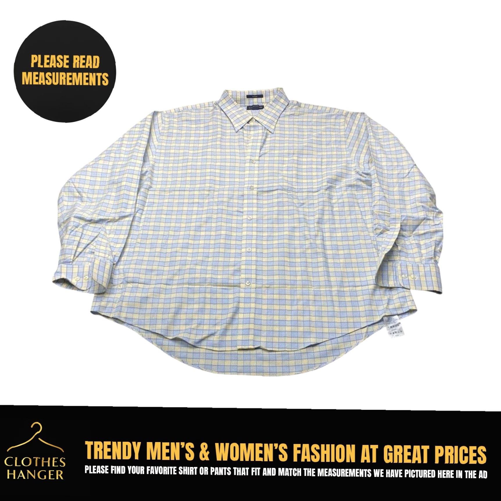 Lands' End Vintage Lands' End Shirt Mens 2XL Button-Down Long Sleeve Pocket Blue Yellow Check Plaid Shirt Size US XXL / EU 58 / 5 - 2 Thumbnail