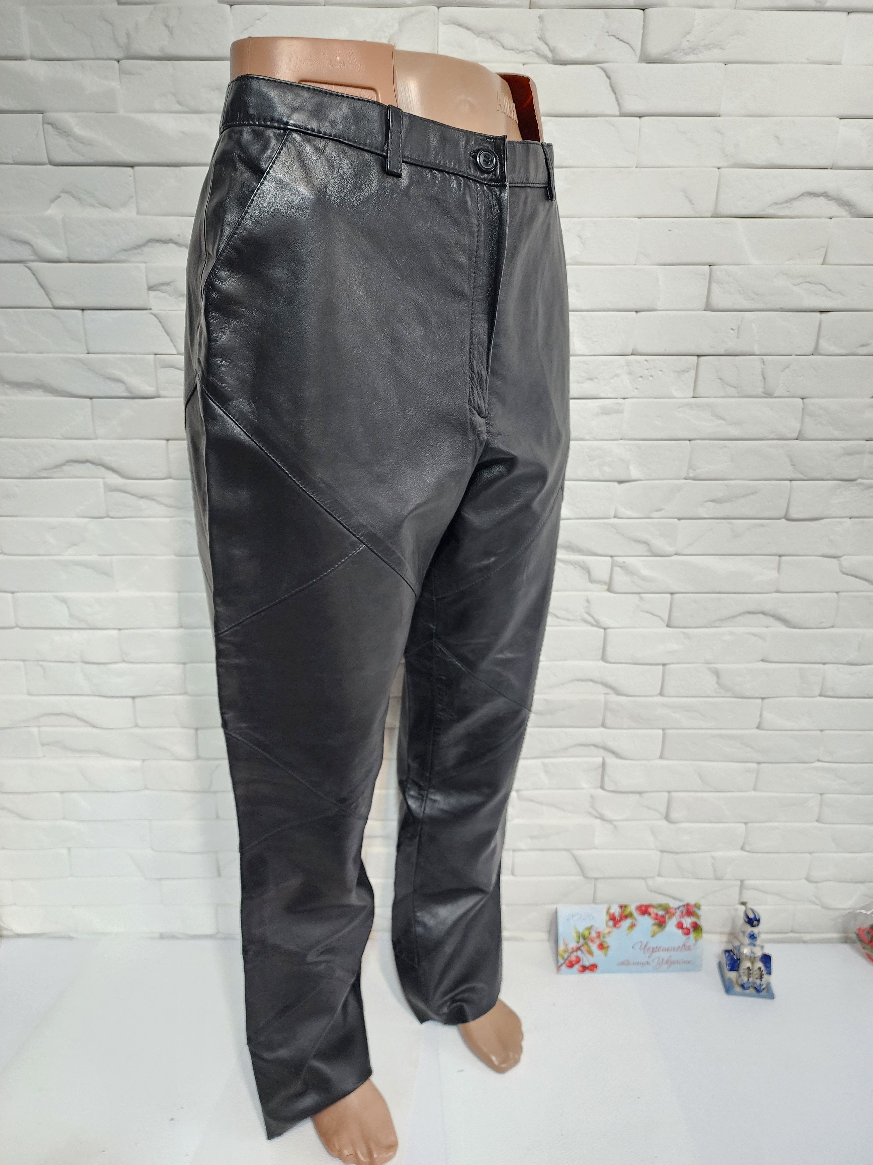 Other Black Leather Pants: Women's Style Genuine Leather Trousers Size 33" - 3 Thumbnail