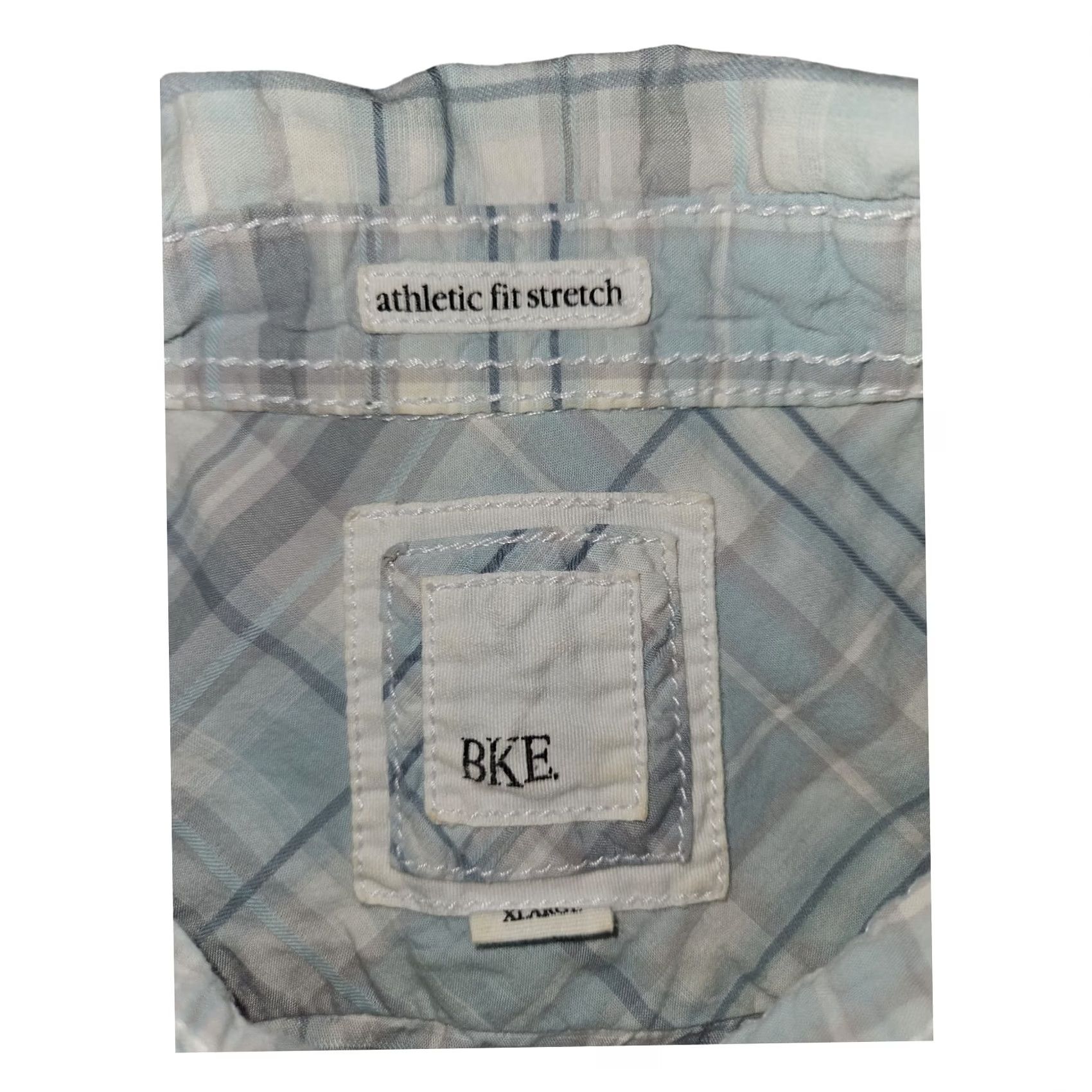 BKE BKE Button-Up Shirt XL Men's Short Sleeve Athletic Fit Stretch Green/Gray Plaid Size US XL / EU 56 / 4 - 2 Thumbnail