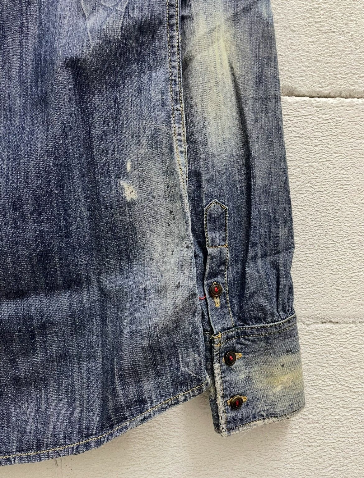 Dsquared2 Rare DSQUARED Denim Shirt Distressed Bleached Argyle Pattern Size M / US 6-8 / IT 42-44 - 9 Thumbnail