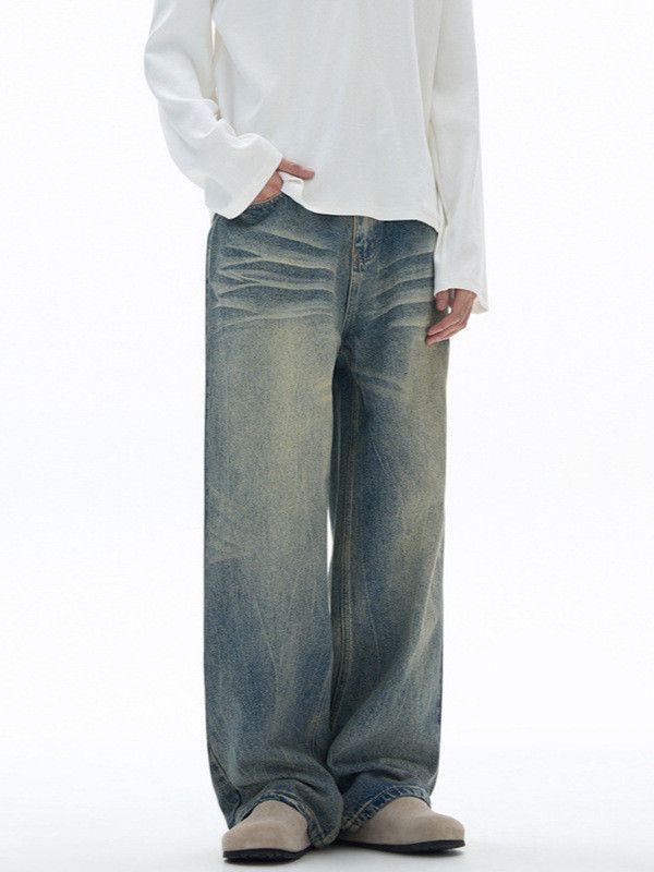 Japanese Brand Men's Washed Whiskered Wide-Leg High Street Jeans Size US 32 / EU 48 - 3 Thumbnail
