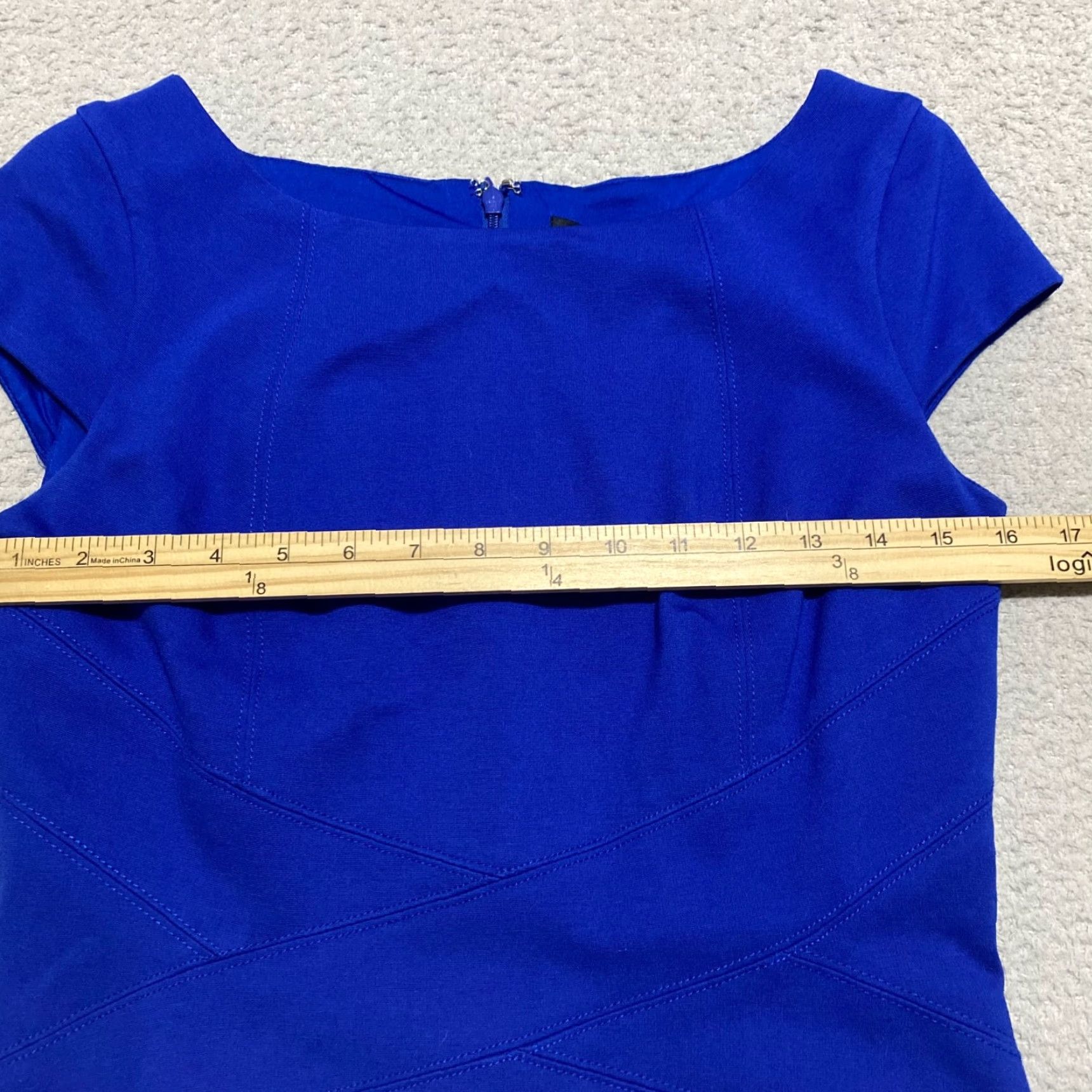 White House Black Market White House Black Market Dress Womens 6 Blue Ponte Short Sleeve Sheath Boat Neck Size 28" / US 6 / IT 42 - 7 Thumbnail