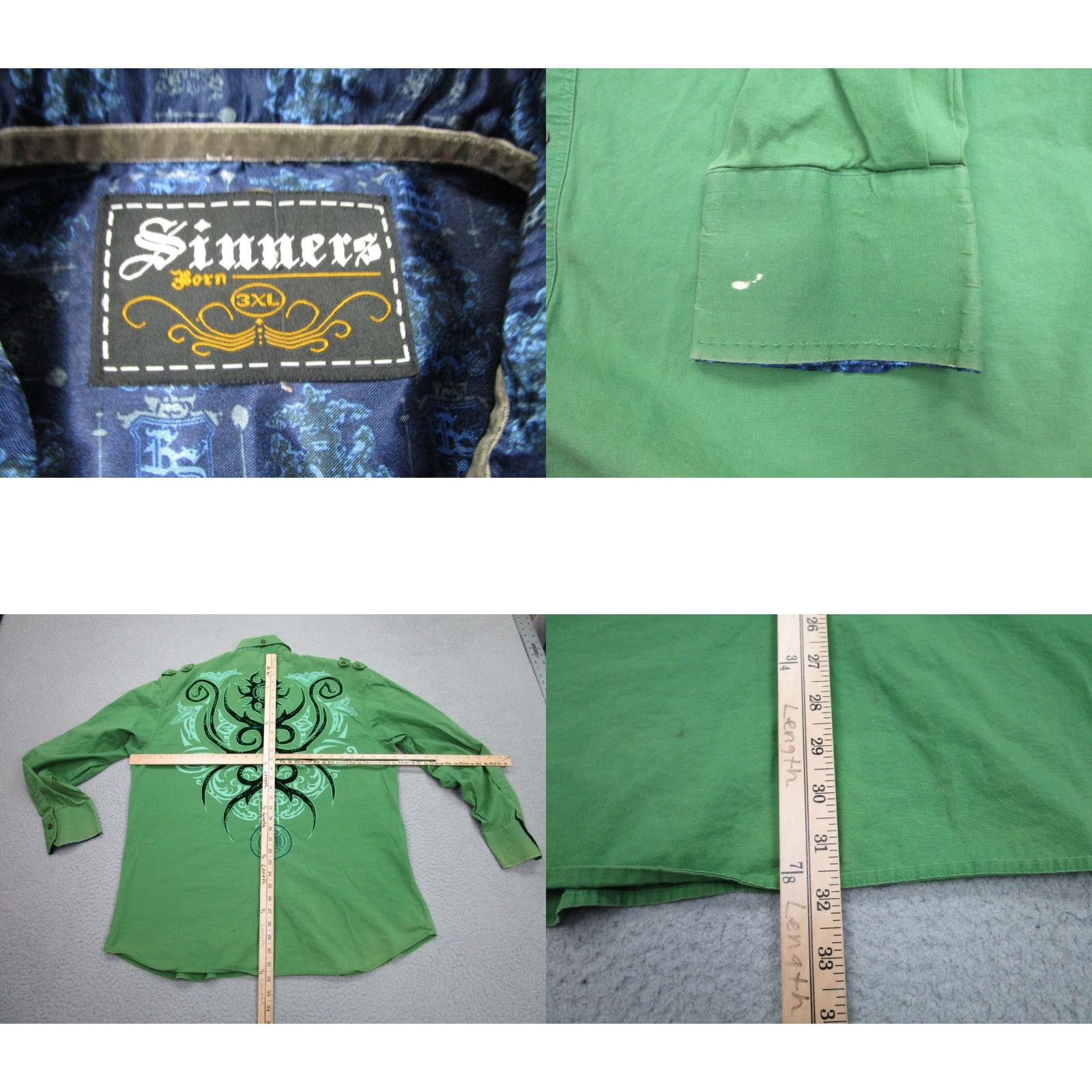 Vintage Sinners Embroidered Green Beaded Cowboy Western Button-Up Shirt 3XL Mens Size US XXL / EU 58 / 5 - 8 Thumbnail