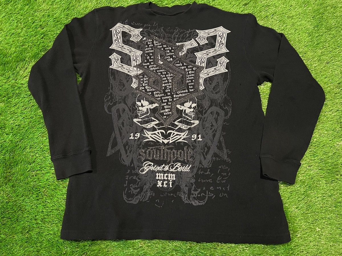 VTG Southpole Thermal Shirt Skull Skater Grunge Waffle Y2K