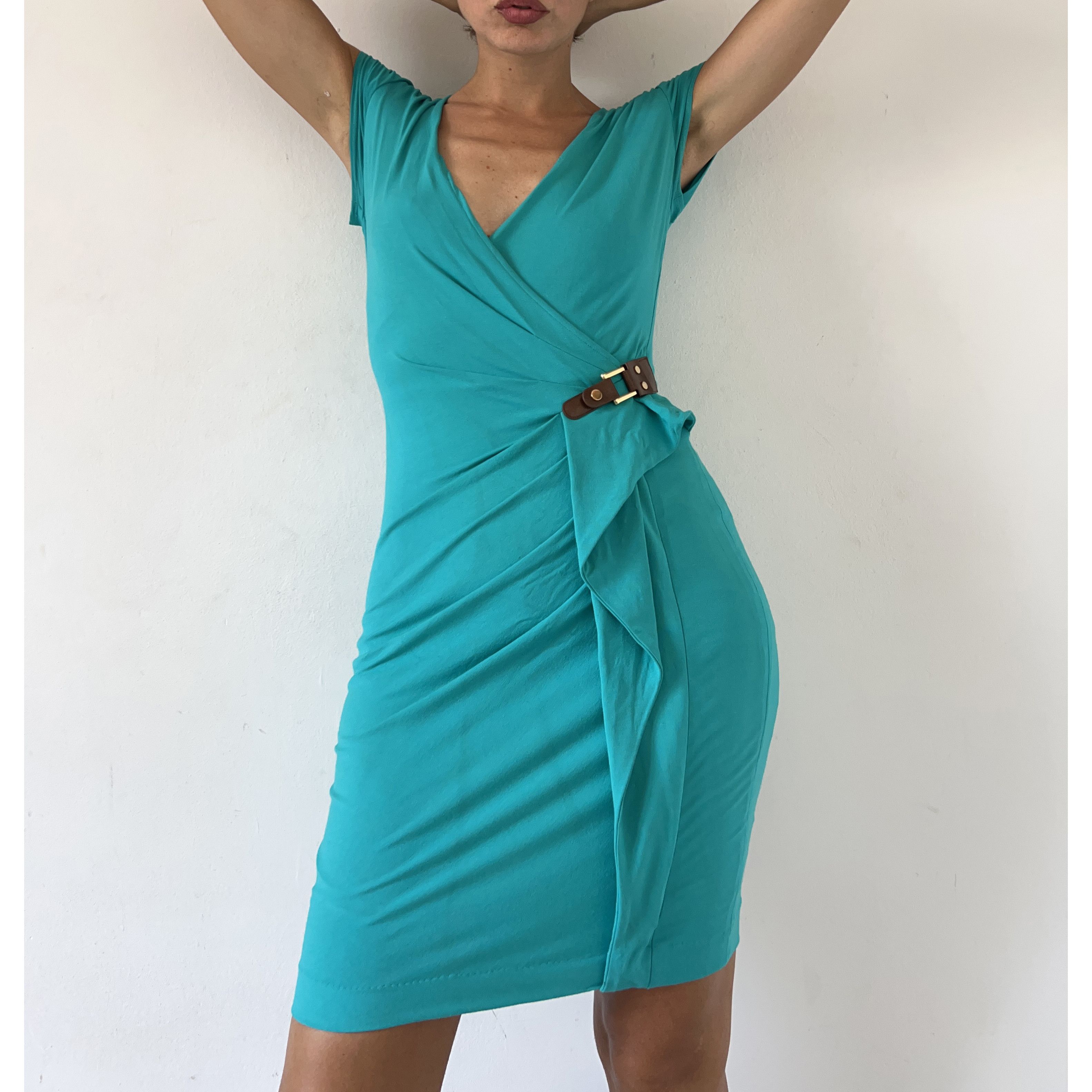Vintage Vintage 90s CACHE Turquoise Knit Dress Size S / US 4 / IT 40 - 4 Thumbnail