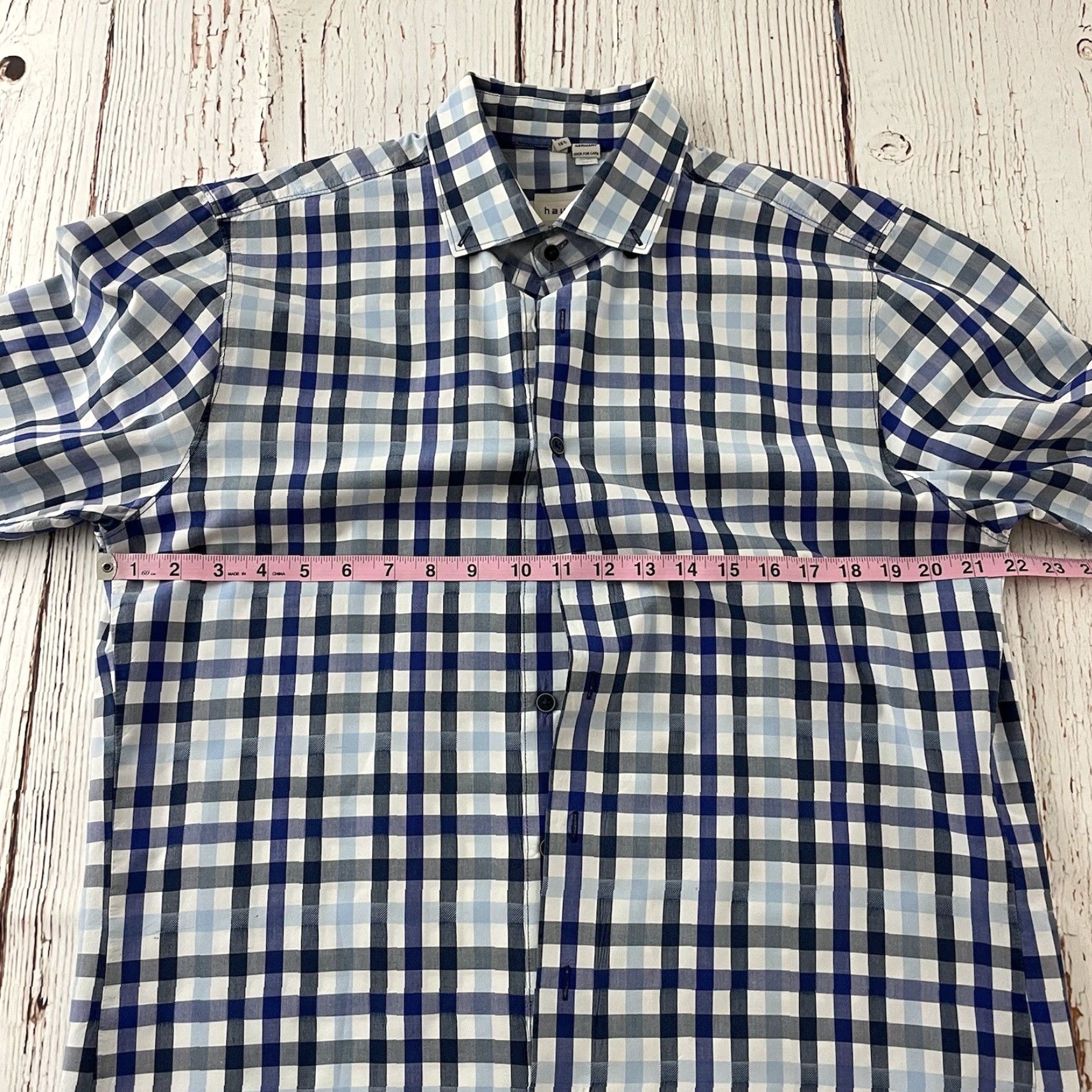Vintage Haupt Plaid Long Sleeve Button Front Shirt Men's L White Blue Plaid Button-Up 90s - Mens Size US L / EU 52-54 / 3 - 4 Thumbnail