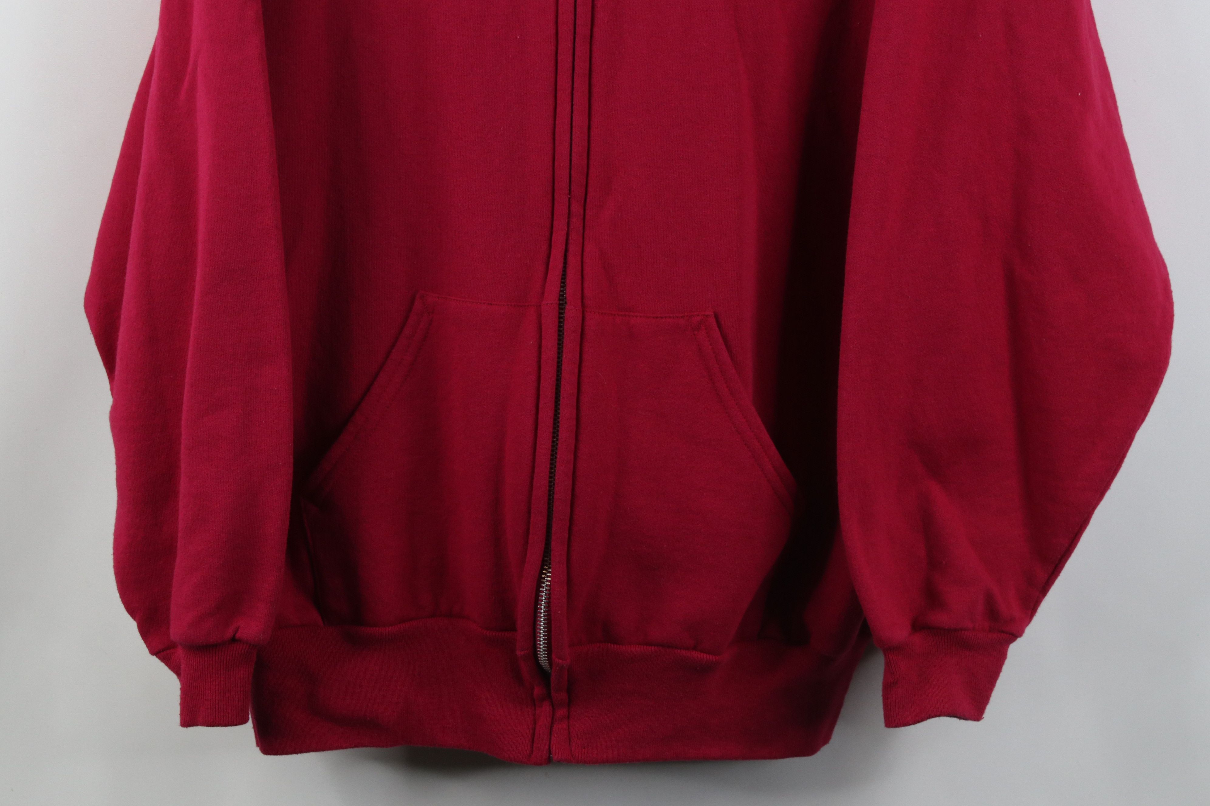 Vintage Vintage 90s Streetwear Blank Full Zip Hoodie Sweatshirt Red Size XXL / US 16-18 / IT 52-54 - 3 Thumbnail