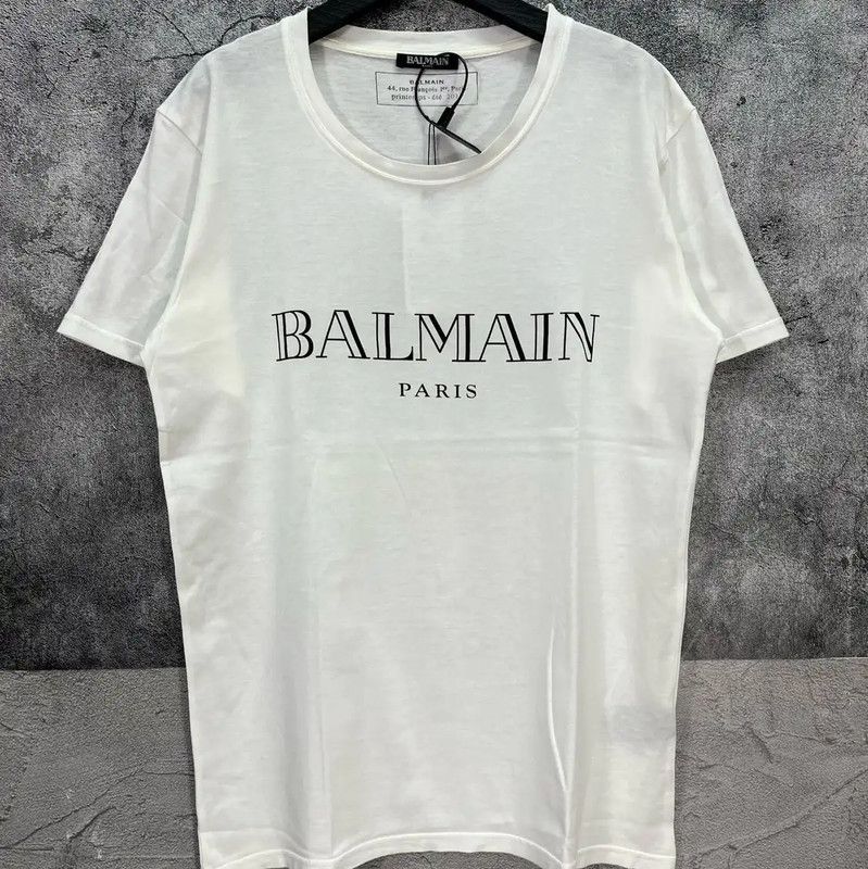 Balmain Balmain White Logo Cotton T-Shirt for Men 0089 Size US M / EU 48-50 / 2 - 1 Thumbnail