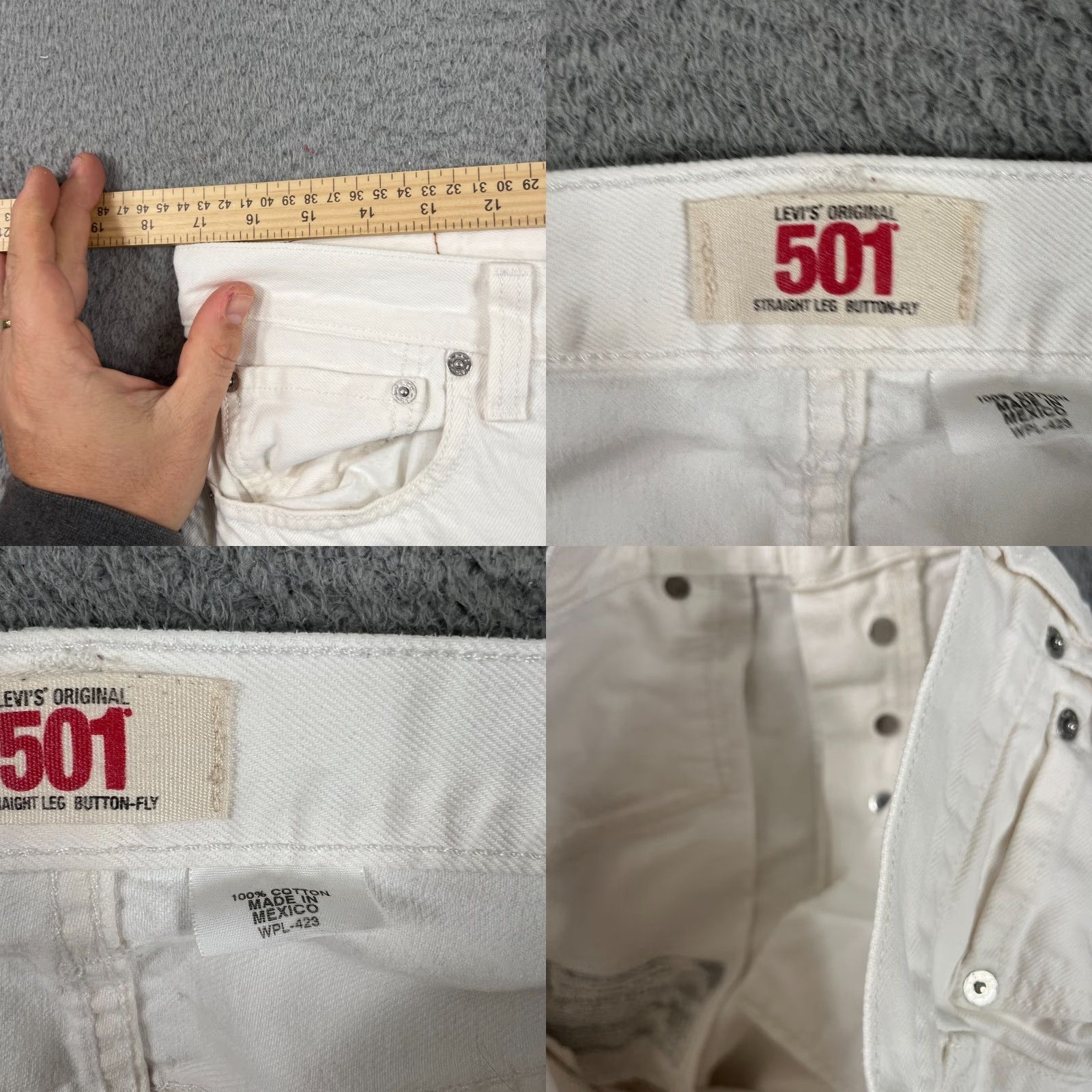 Levi's VINTAGE Levi's 501 Jeans Men 34 Regular White Denim Button Fly Straight 5-Pocket 90s USA Mens Size US 34 / EU 50 - 8 Thumbnail