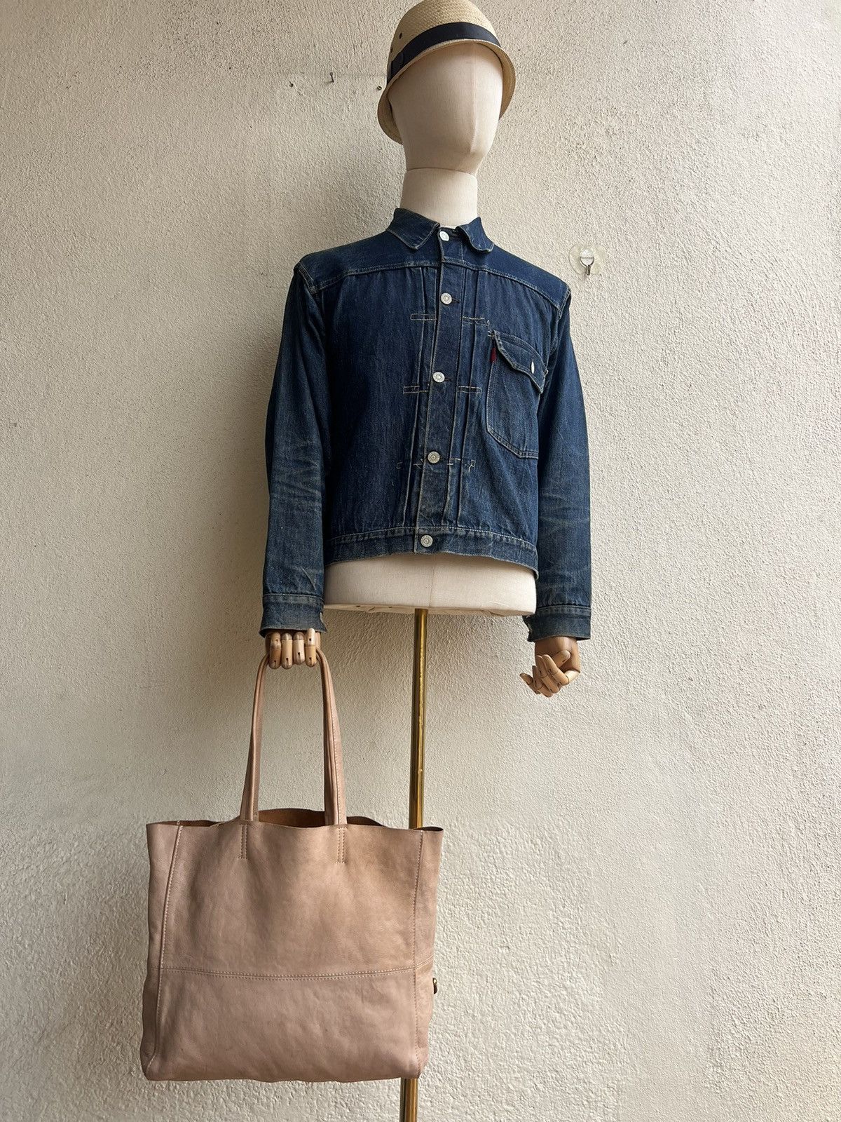 Japanese Brand × Leather Vintage CIMABUE Japan Fade Patina Leather Tote Bag Size ONE SIZE - 2 Thumbnail