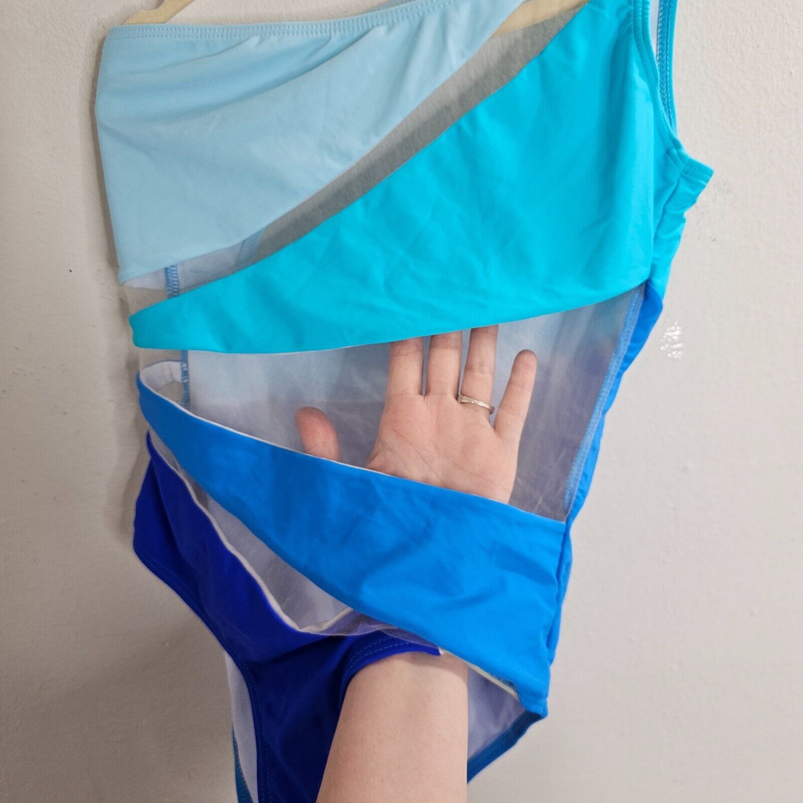 Other Blue & Teal Sheer Design One Shoulder Swim Suit One Piece S Size ONE SIZE - 4 Thumbnail