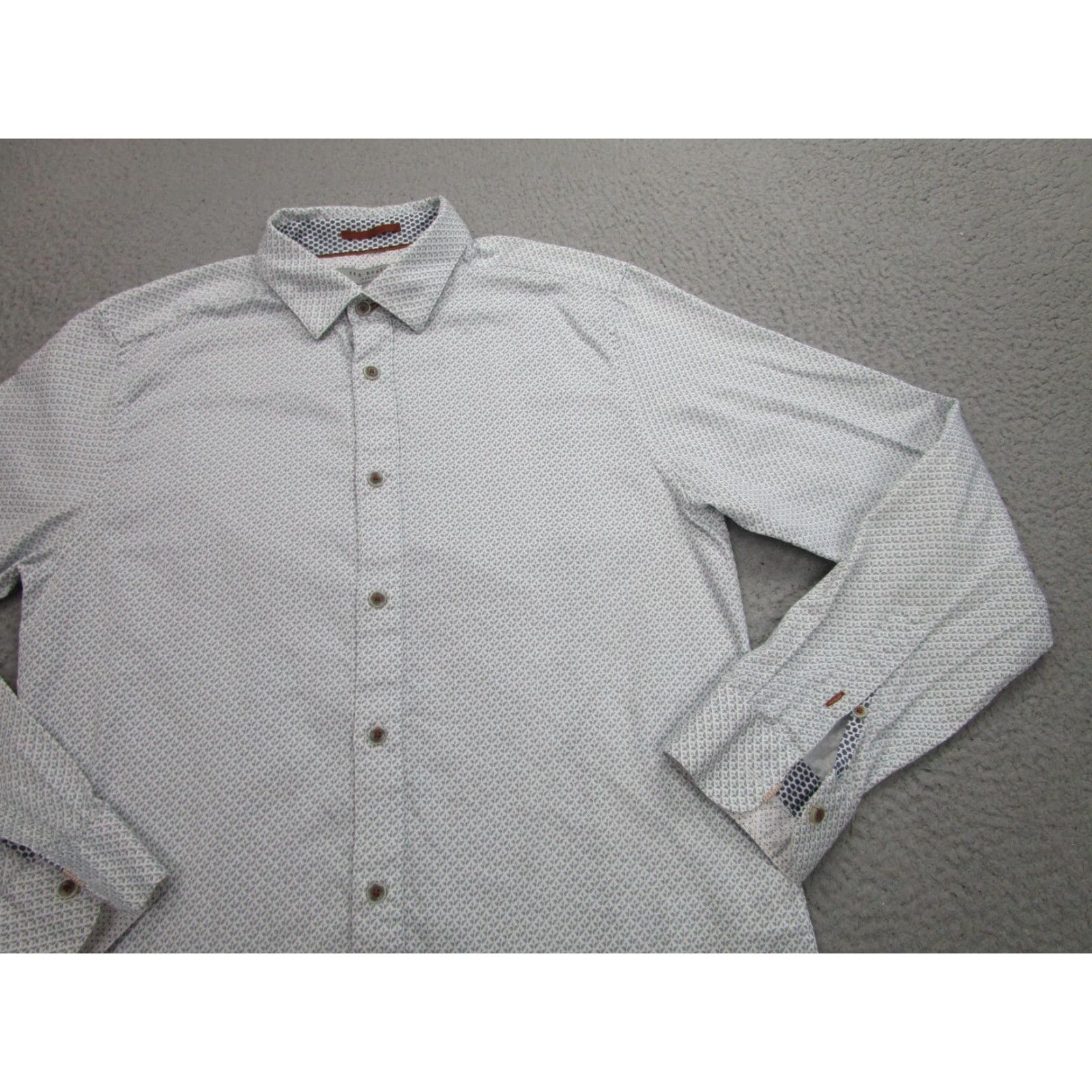 Ted Baker Ted Baker Shirt Adult Medium White Geometric Button-Down Long Sleeve Cotton Casual Mens Size US M / EU 48-50 / 2 - 2 Thumbnail