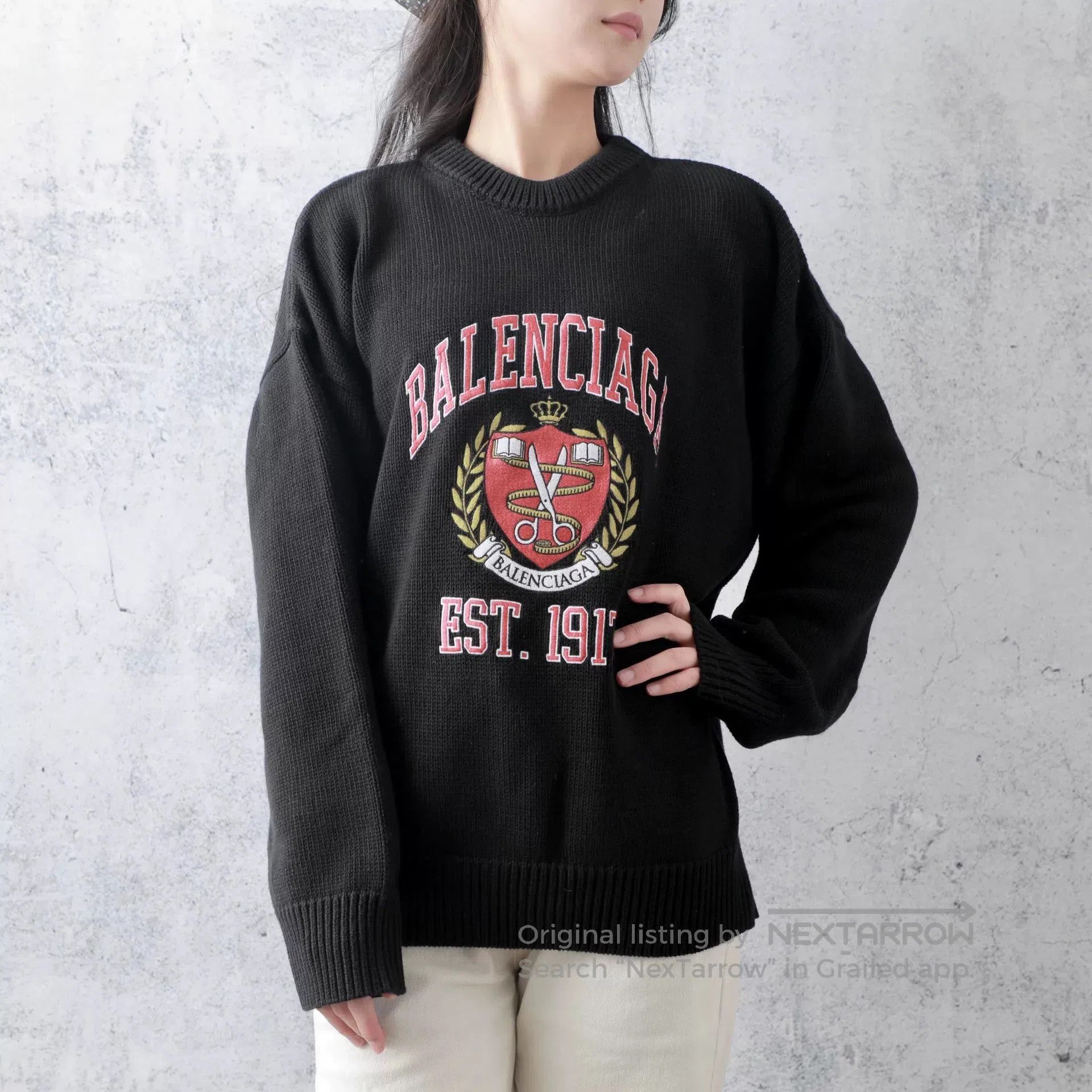 Balenciaga Balenciaga Black Scissors Wheat Embroidery Sweater. Size M / US 6-8 / IT 42-44 - 1 Thumbnail