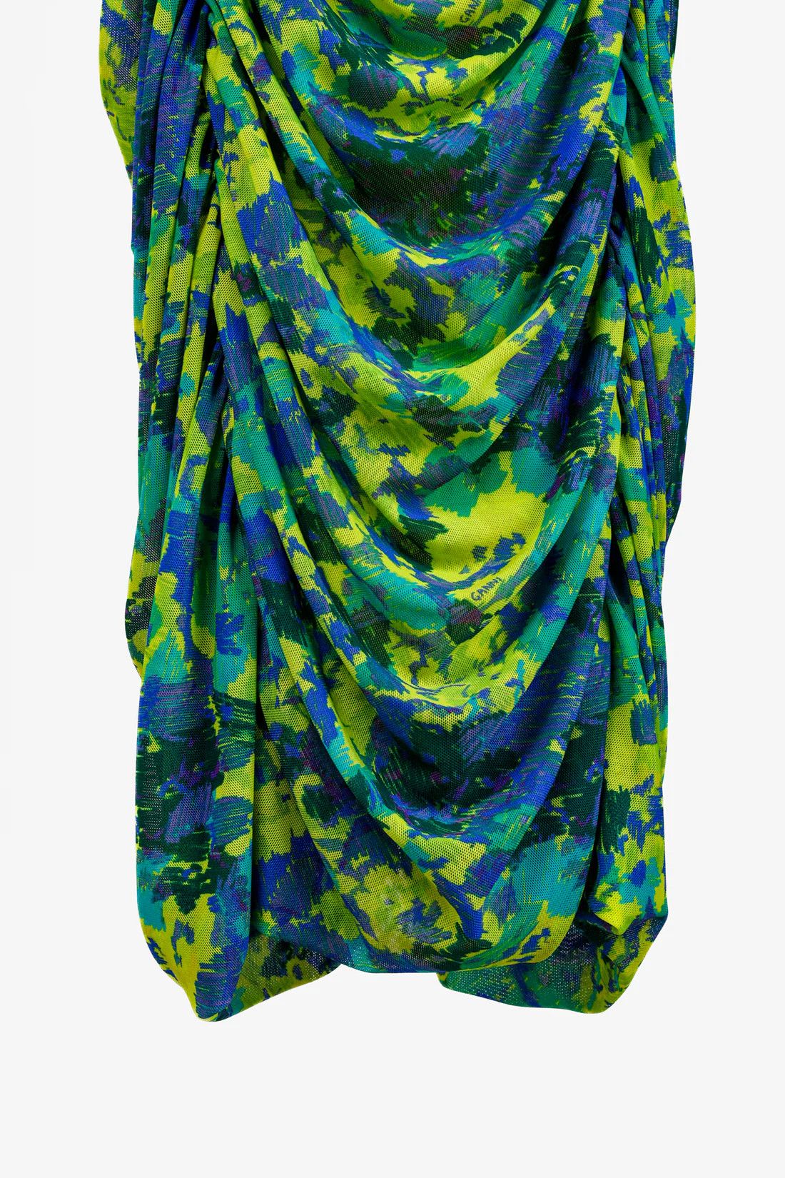 Ganni Ganni 2021 Green Ruched Printed Mesh Midi Dress Size S / US 4 / IT 40 - 6 Thumbnail
