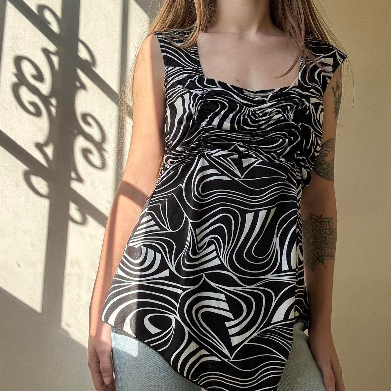 Other Vintage American City Wear Y2K Black Top Small Funky Blouse Size S / US 4 / IT 40 - 1 Thumbnail