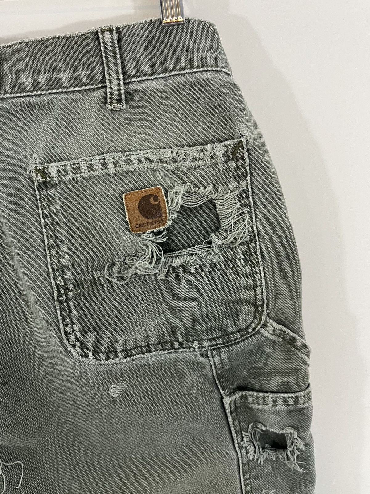 Carhartt Thrashed Sun Faded Olive Carpenter Pants Size US 33 - 12 Thumbnail