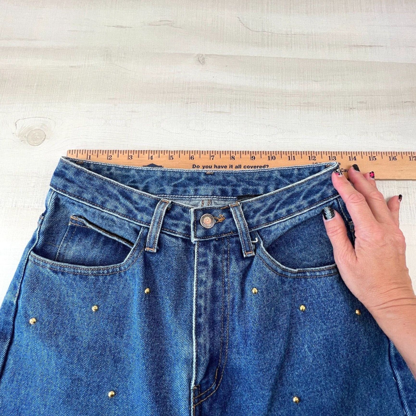Vintage VINTAGE Frederick's of Hollywood Women Mom Jeans 7 Juniors High Waist Blue Gold Beads Size 28" / US 6 / IT 42 - 7 Thumbnail