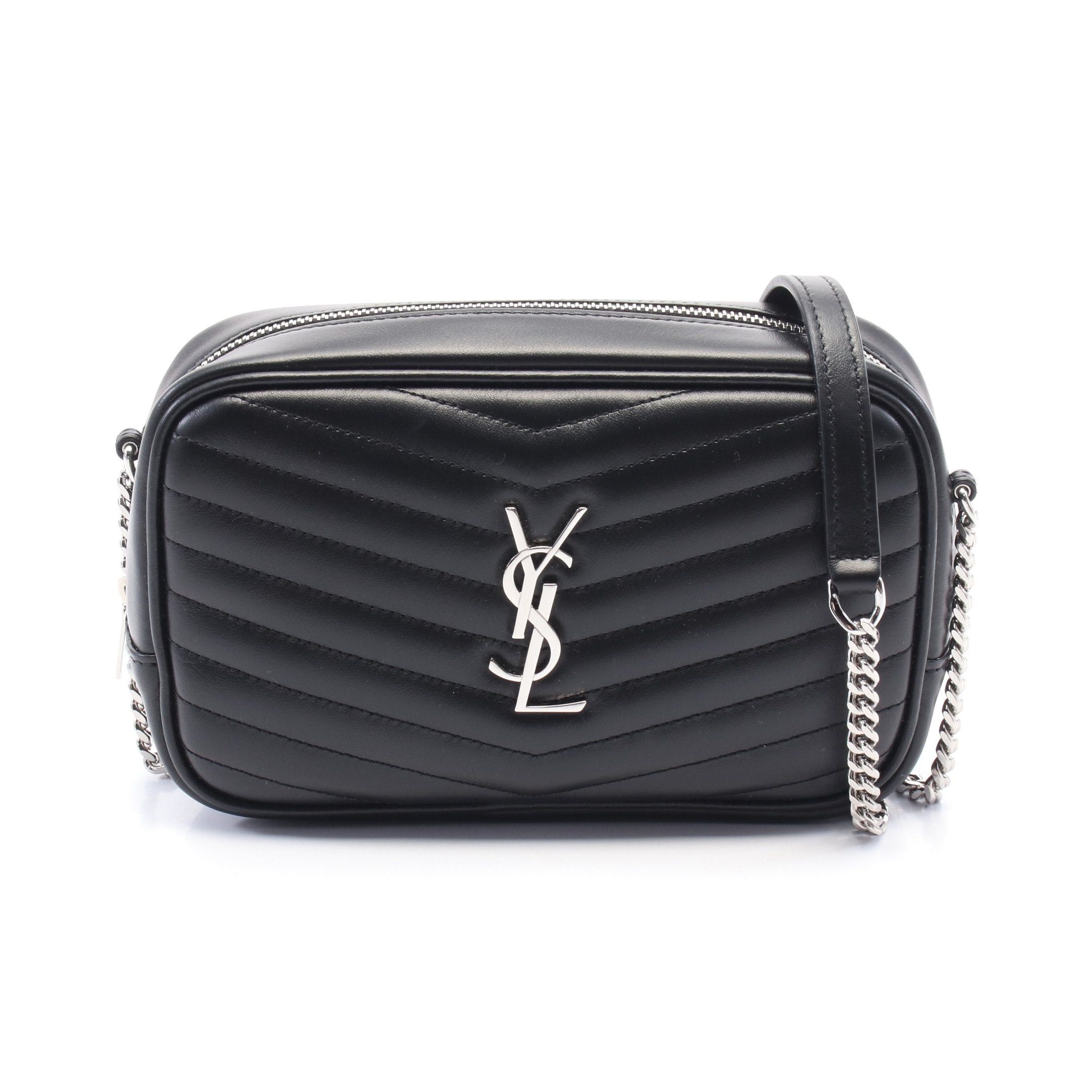 YVES Saint Laurent Lou Roux Mini Bag Chain Shoulder Leather Black, Women's
