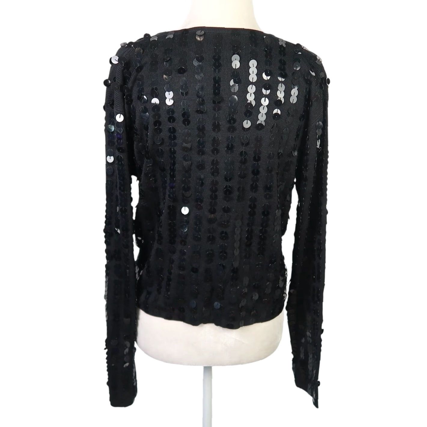 Vintage VINTAGE 90s Joseph A Black Silk Knit Sequin Cardigan Sweater L Cardigan Womens Sequin 90s Size L / US 10 / IT 46 - 4 Thumbnail