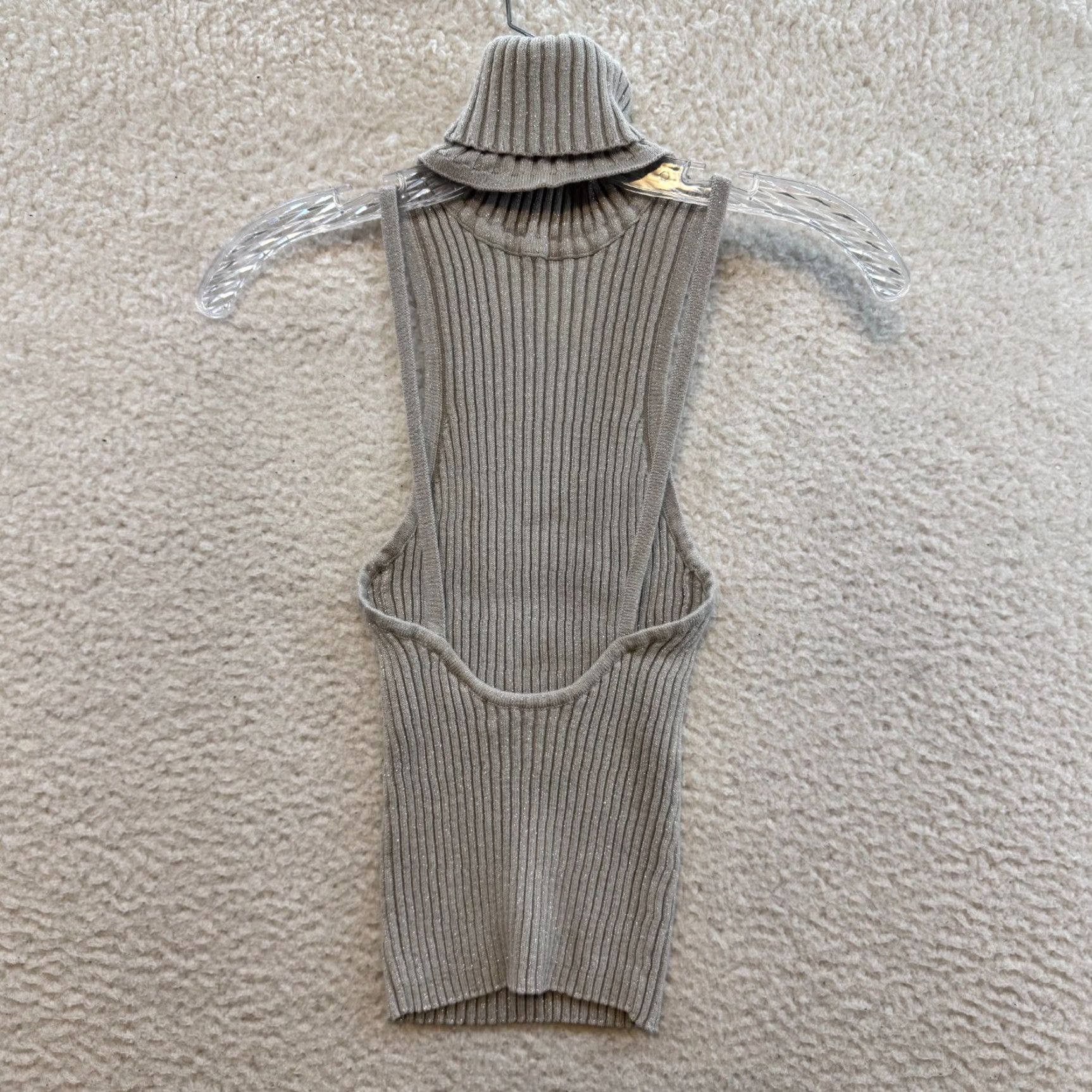 Express VINTAGE Express Backless Turtleneck Top Shirt Small S Grey Silver Glittery Sparkly Mens/ Womens Size S / US 4 / IT 40 - 2 Thumbnail