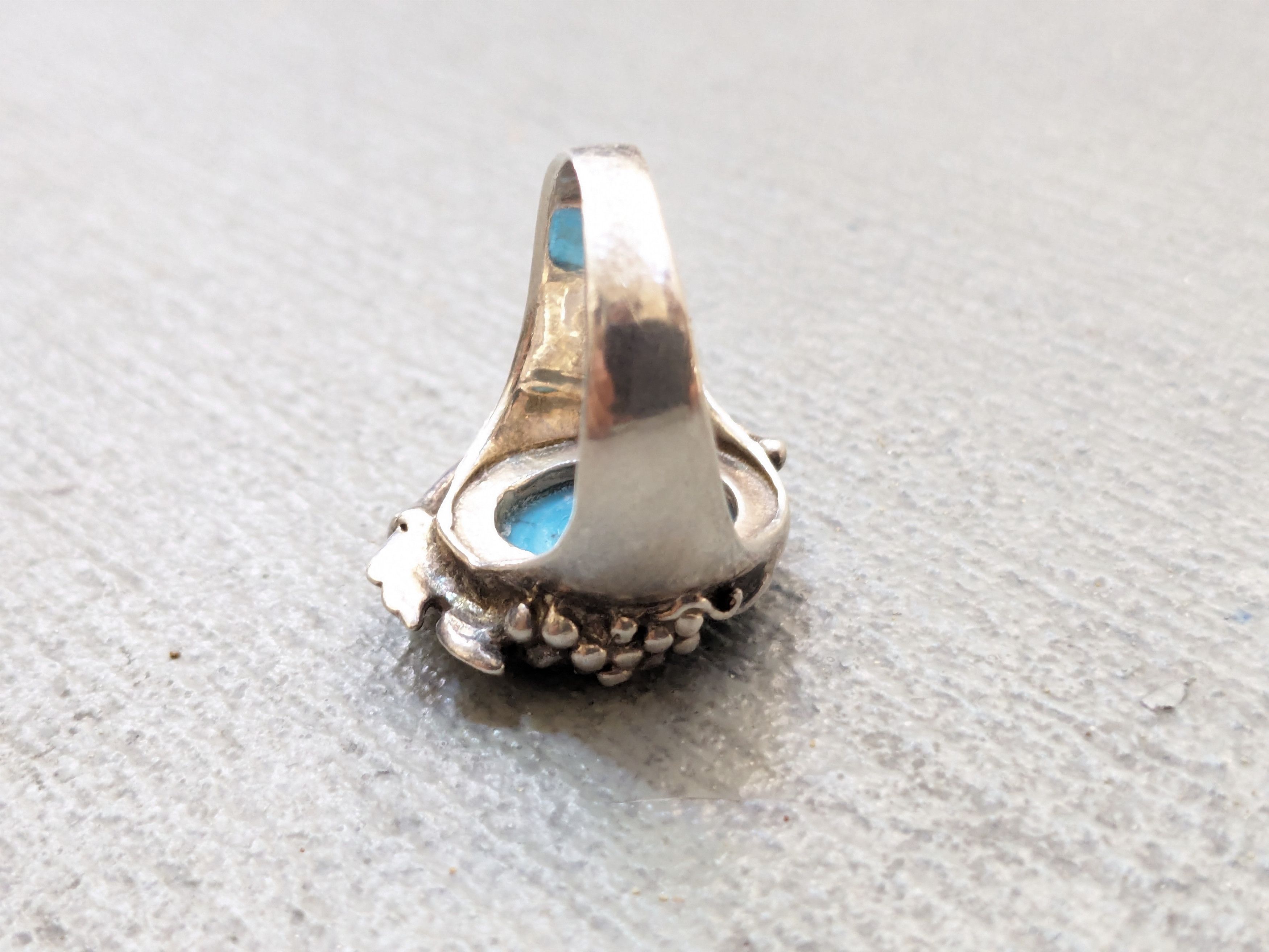 Jewelry Vintage Sterling Silver Ring 8 Faux Turquoise Leaf Modern Size ONE SIZE - 7 Thumbnail