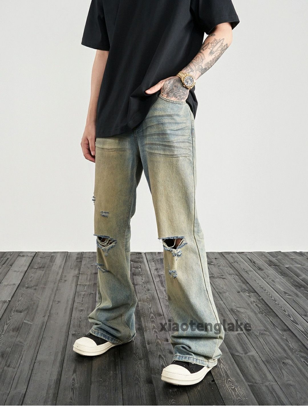 Jean × Vintage washed faded damaged ripped rusty punk flared grunge jeans Size US 30 / EU 46 - 1 Thumbnail