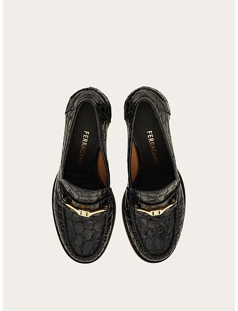 Salvatore Ferragamo o1s1rm0526 F-Buckle Heeled Loafers in Black Size US 6 / IT 36 - 3 Thumbnail