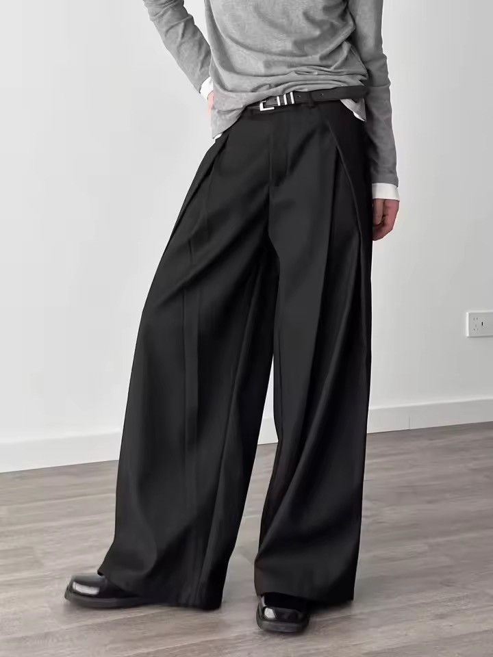 Vintage Black Wide Leg Dress Pants, Pleated Formal Trousers Size US 29 - 12 Thumbnail