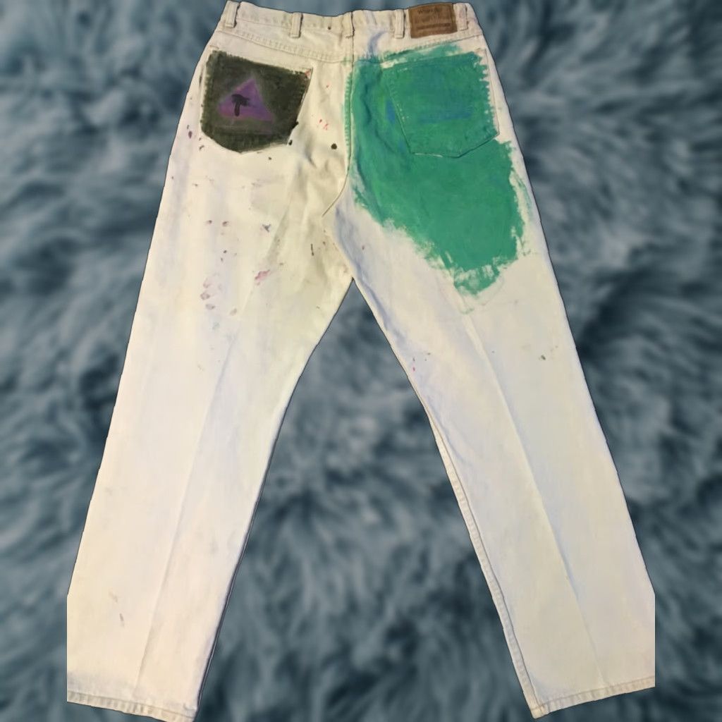 Wrangler VINTAGE Wrangler Jeans 90s Distressed Painted Pocket Straight 33/31 Men Beige Denim USA Punk Grunge 80s 70s Rock Western Motorcyclist Style Size US 33 - 1 Thumbnail