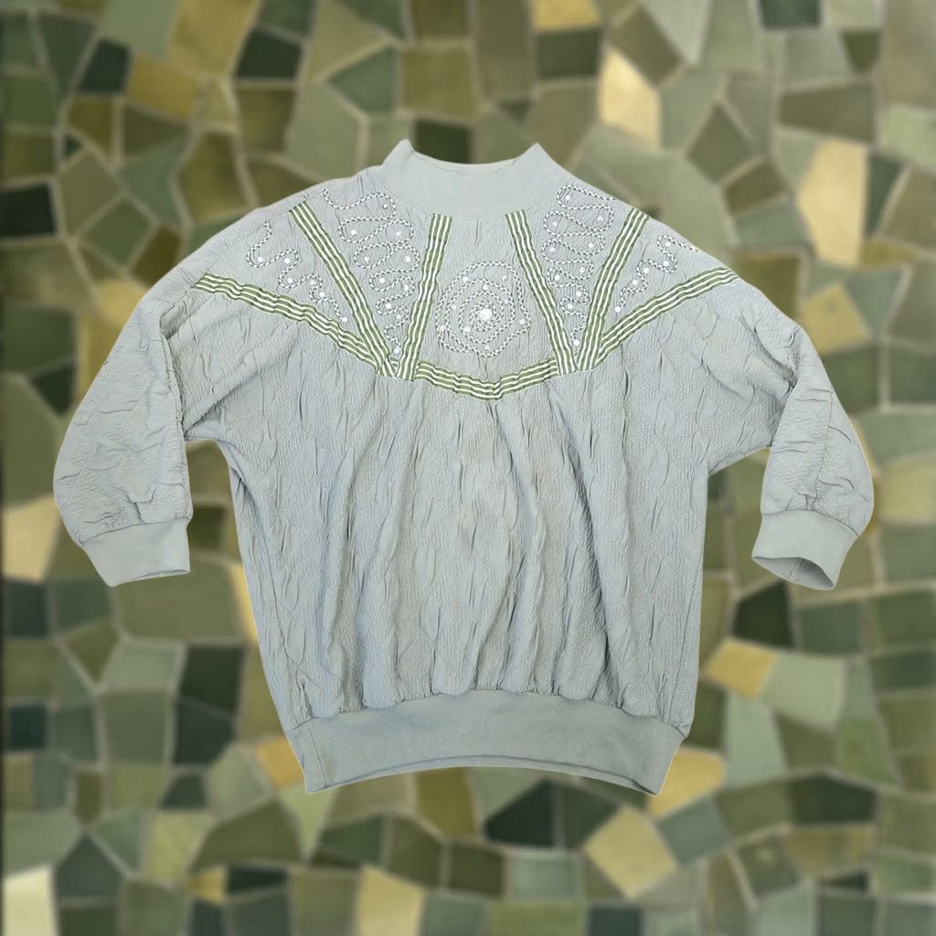 Vintage VINTAGE Adolfo Sport Sweatshirt L Green Rhinestone 80s Womens Size L / US 10 / IT 46 - 1 Thumbnail