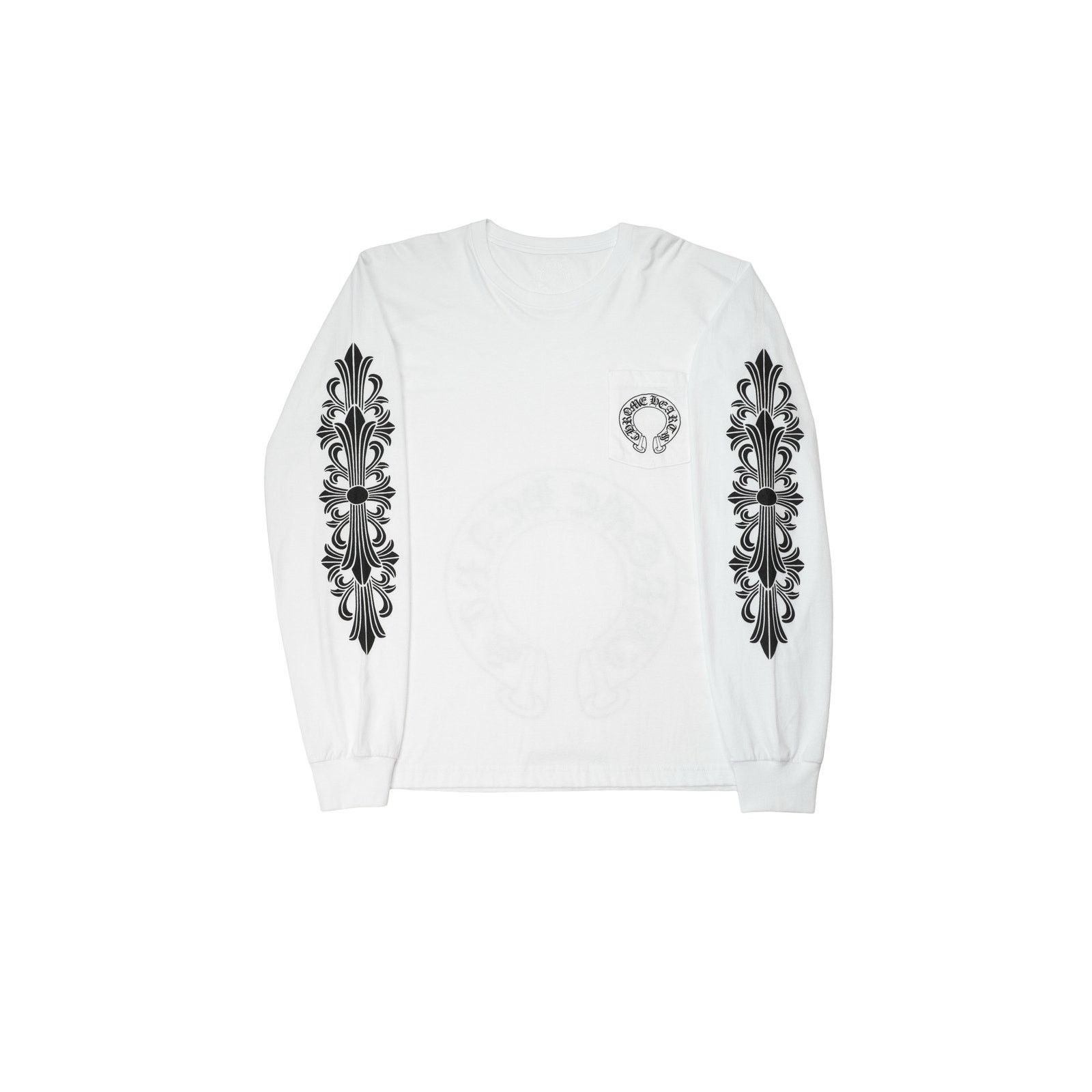 White' Floral Horseshoe Pocket Long Sleeve