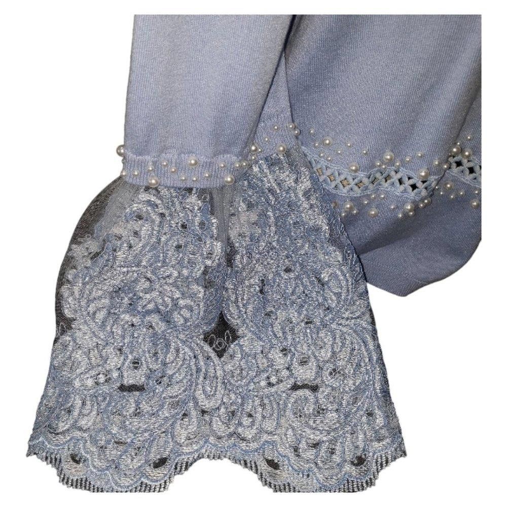 Designer CT418 Boston Proper Blue Lace & Pearl Simmer Cardigan XL Size XL / US 12-14 / IT 48-50 - 6 Thumbnail