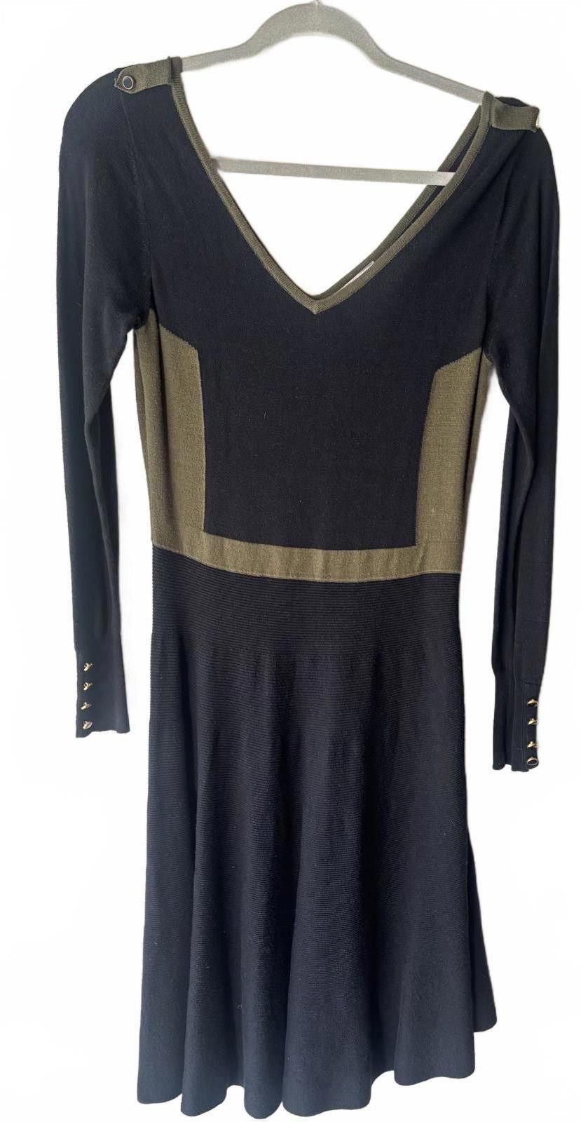 Other Romeo & Juliet Couture Long Sleeve Black & Olive Knit Dress Size S / US 4 / IT 40 - 1 Thumbnail