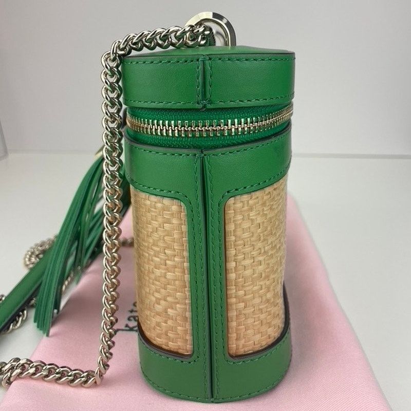 Kate Spade Green Leather Straw Convertible Crossbody Chain Purse Bag Size ONE SIZE - 7 Thumbnail