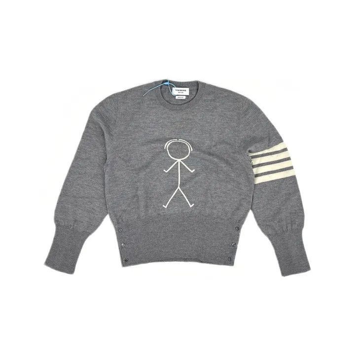 Thom Browne Thom Browne Gray Striped Sweater with Stick Figure -2507 Size US XL / EU 56 / 4 - 8 Thumbnail