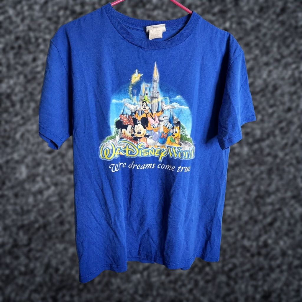 Disney VINTAGE Disney World Where Dreams Come True Mickey & Friends T Shirt Mens M Blue Cotton Blend 90s Graphic Print Short Sleeve Crew Neck Size US M / EU 48-50 / 2 - 1 Thumbnail