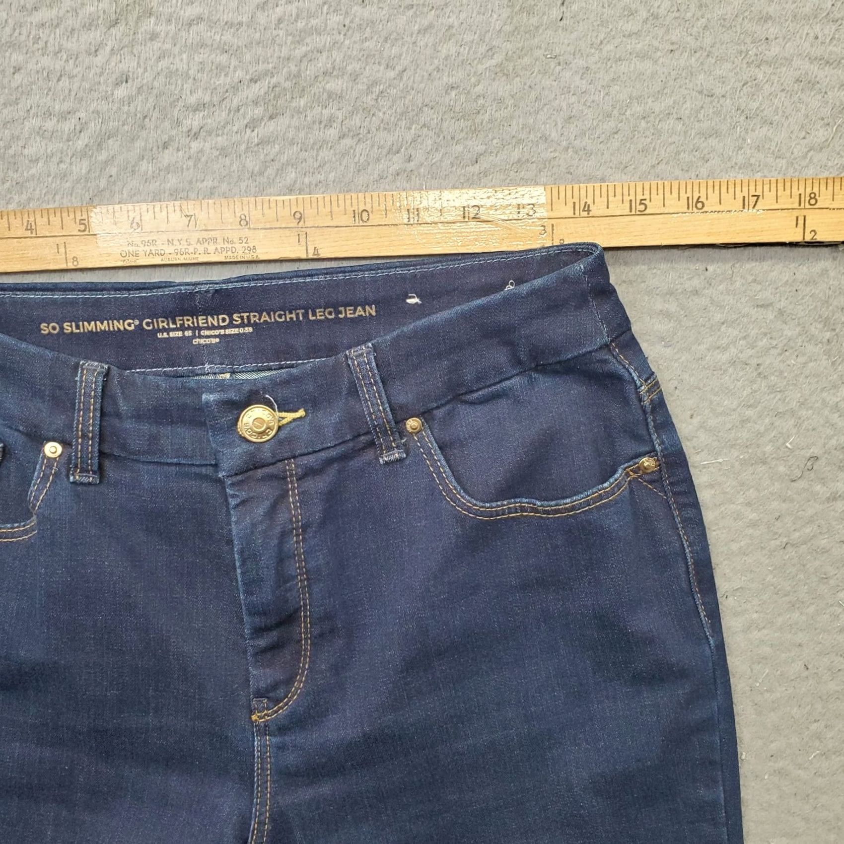 Vintage Chico's Womens Jeans 6 Slim Girlfriend Blue 5-Pocket Straight Leg Denim Stretch Slimming 29W 27.25In Inseam 39.25In Outseam Mens Womens Girls Boys Size 28" / US 6 / IT 42 - 6 Thumbnail