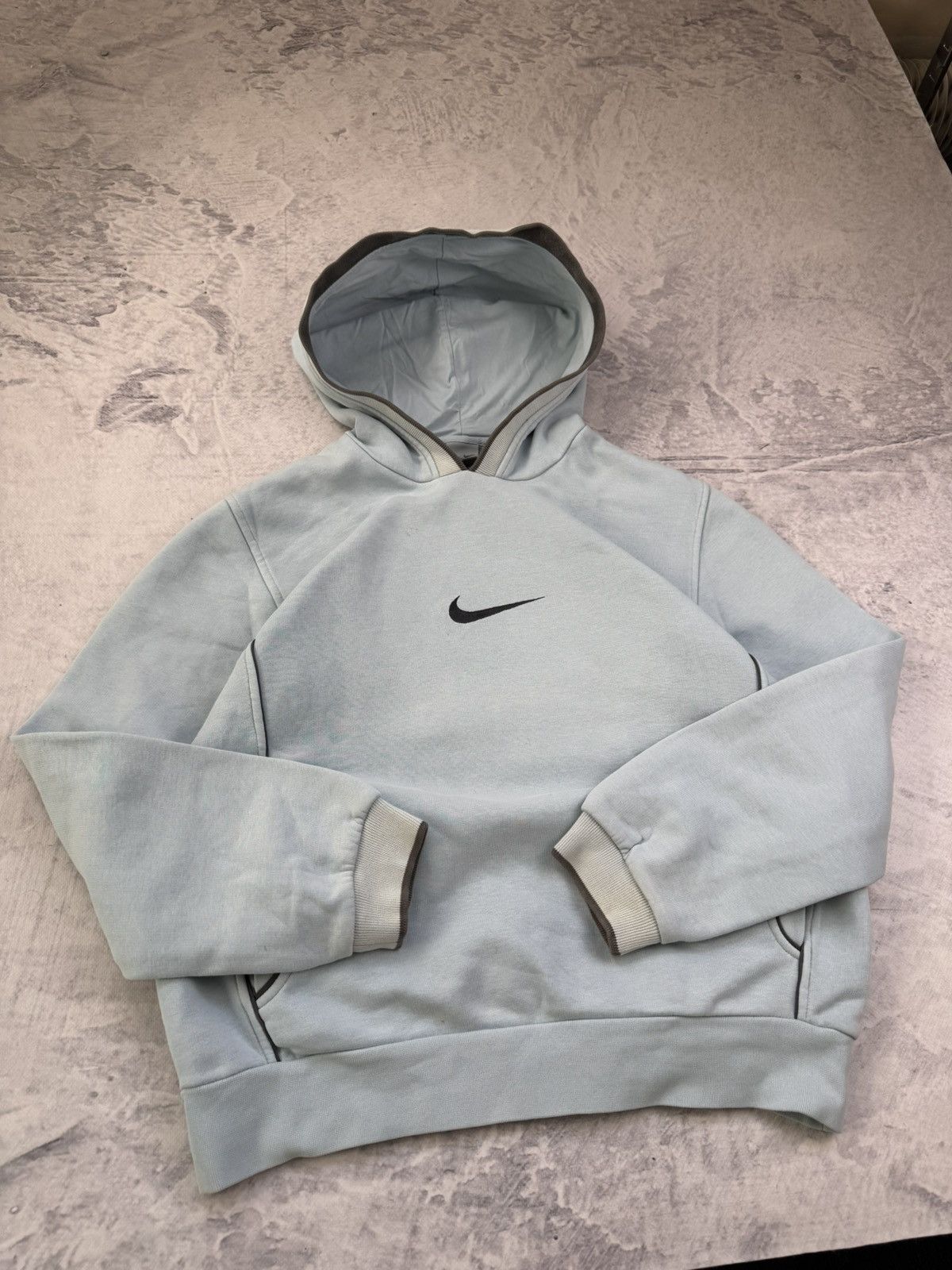 Baby Blue Nike Hoodie Centre Logo NIKE BABY BLUE VINTAGE CENTER