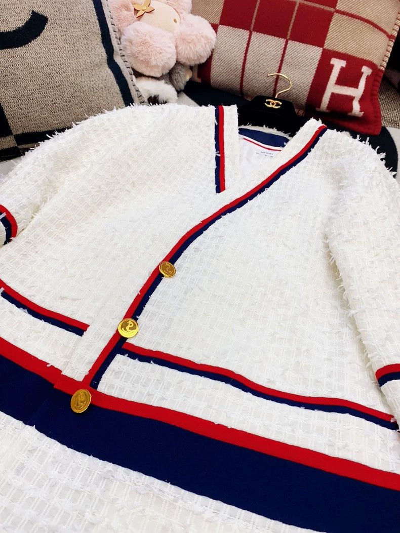 Thom Browne Thom Browne White tweed coat with red stripes Size M / US 6-8 / IT 42-44 - 4 Thumbnail