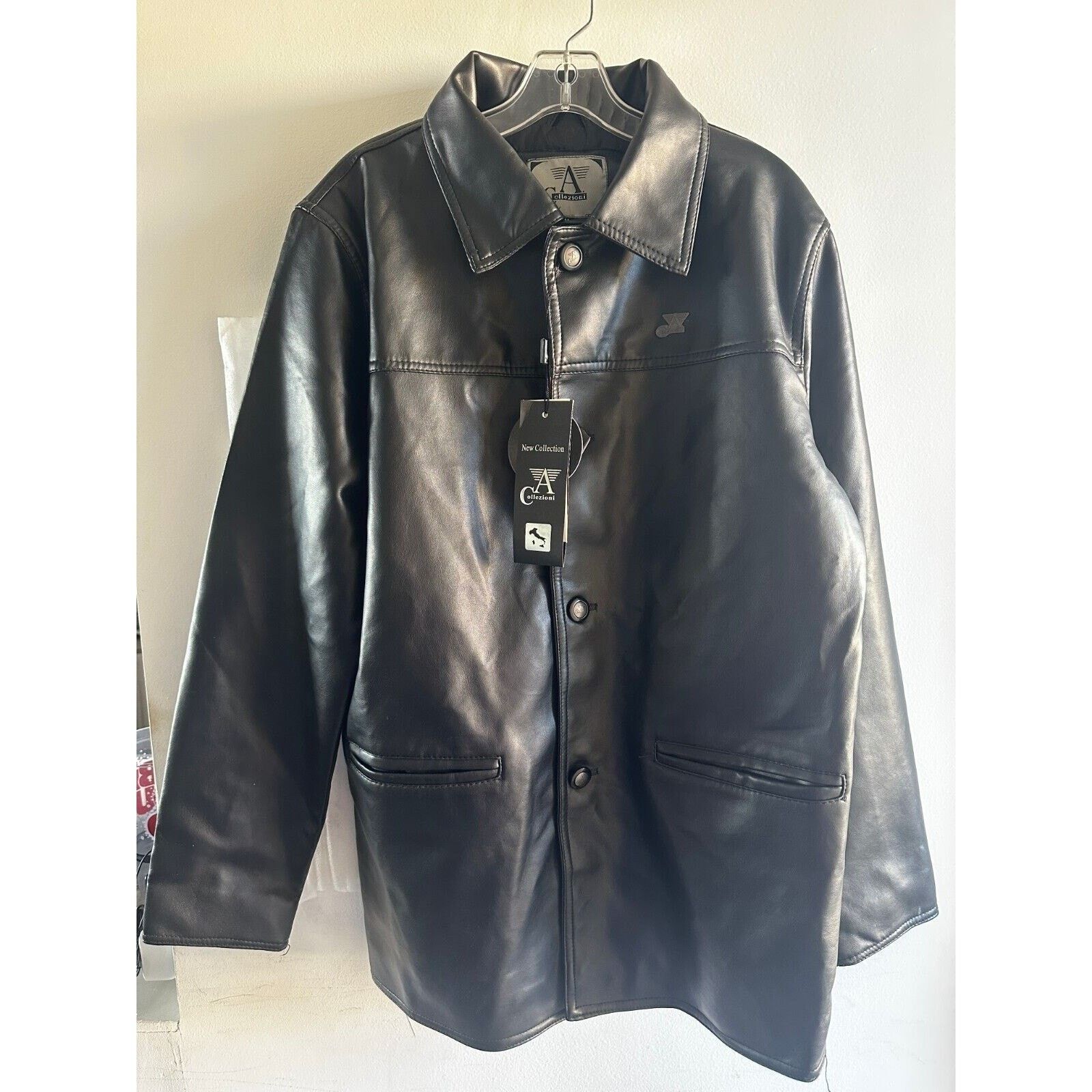 Armani Collezioni Collezioni Black Faux Leather Mid-Length Jacket NWT Mens M/L Size US M / EU 48-50 / 2 - 1 Thumbnail
